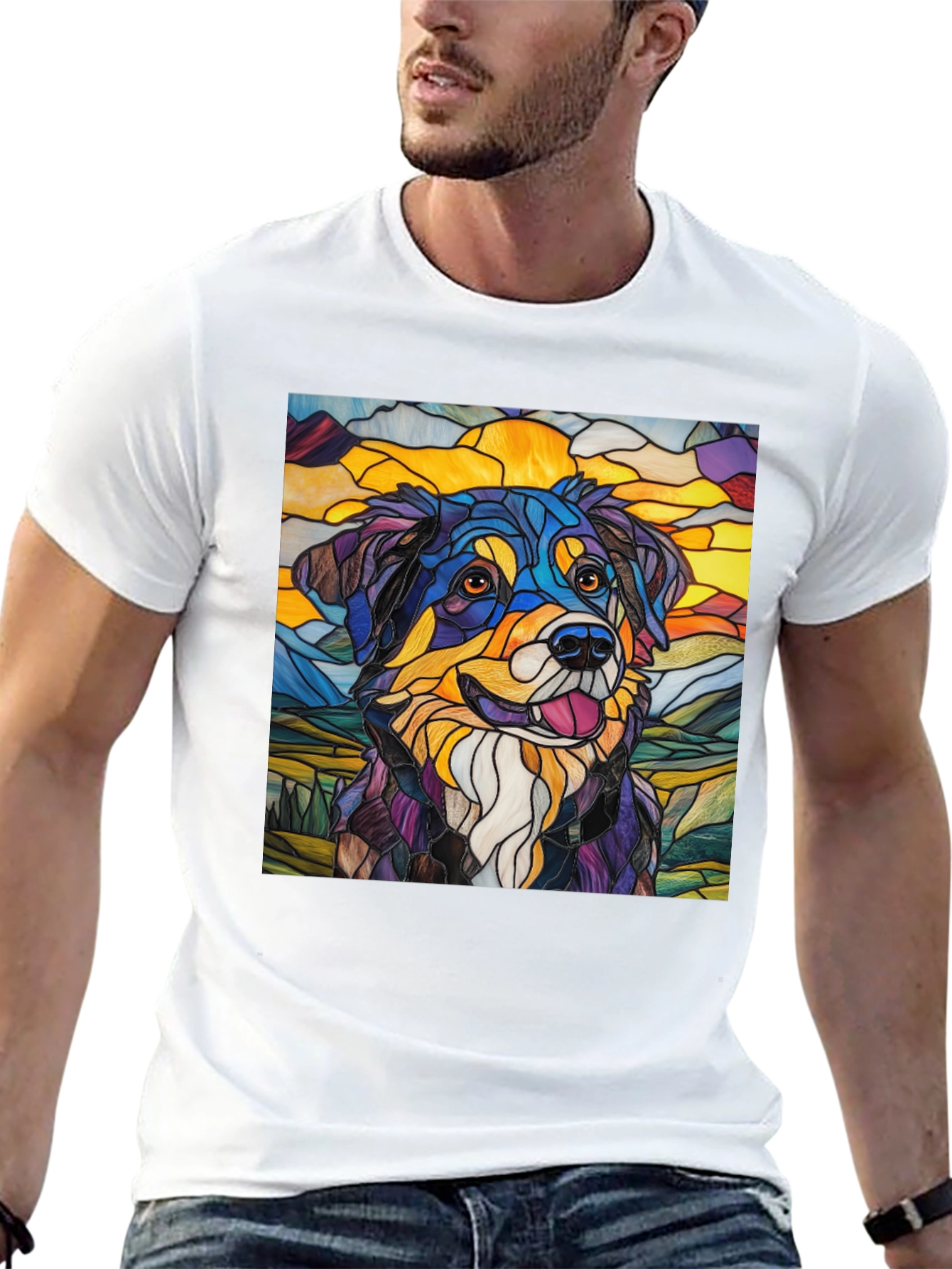 Black Stained Glass Dog Art Tee view 13