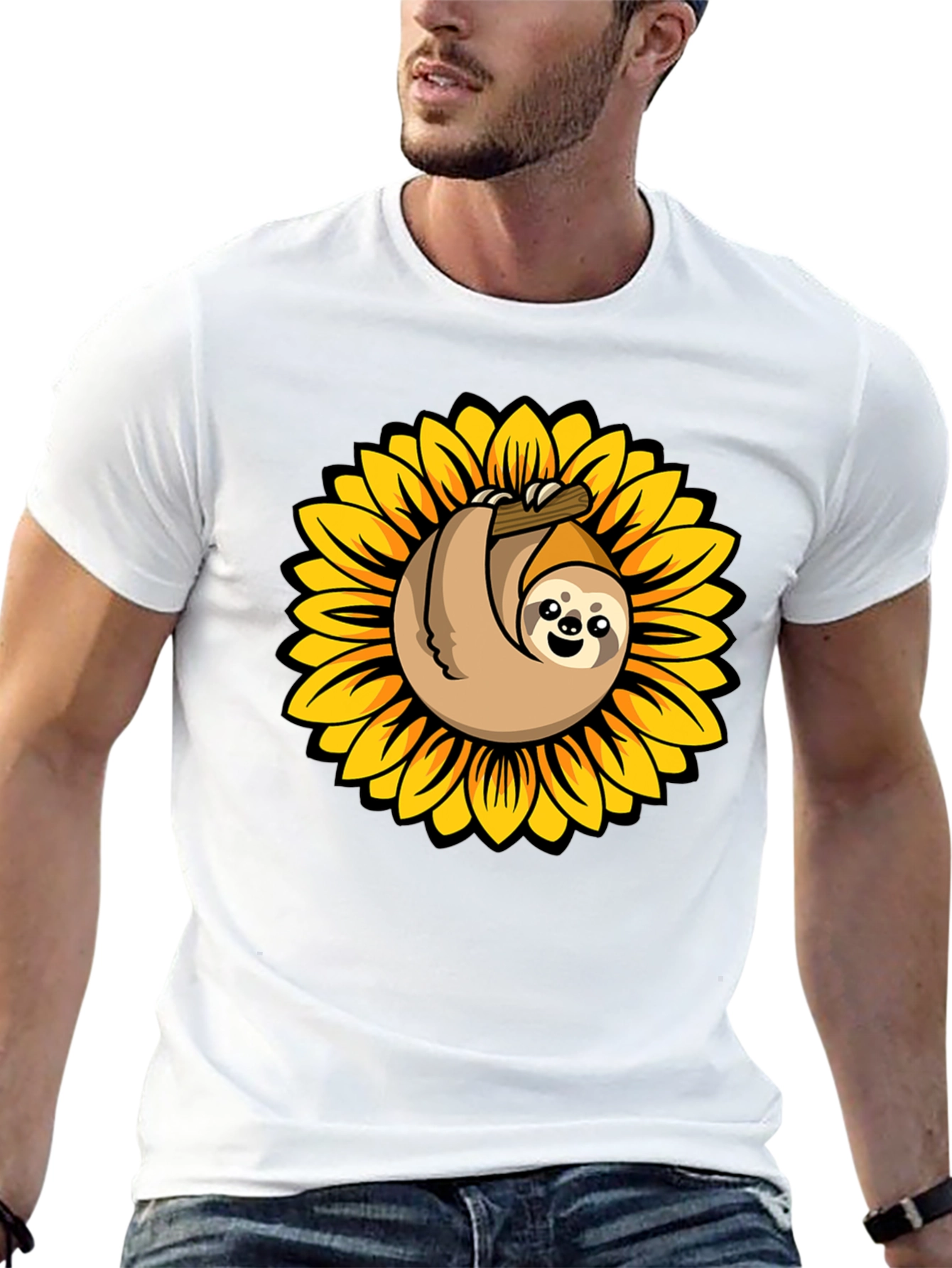 Black Sloth in Sunflower Graphic Tee - Relaxed Fit view 13