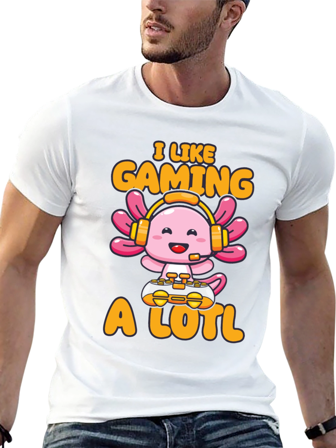 Black Gamer Axolotl T-Shirt - I Like Gaming A Lotl view 13