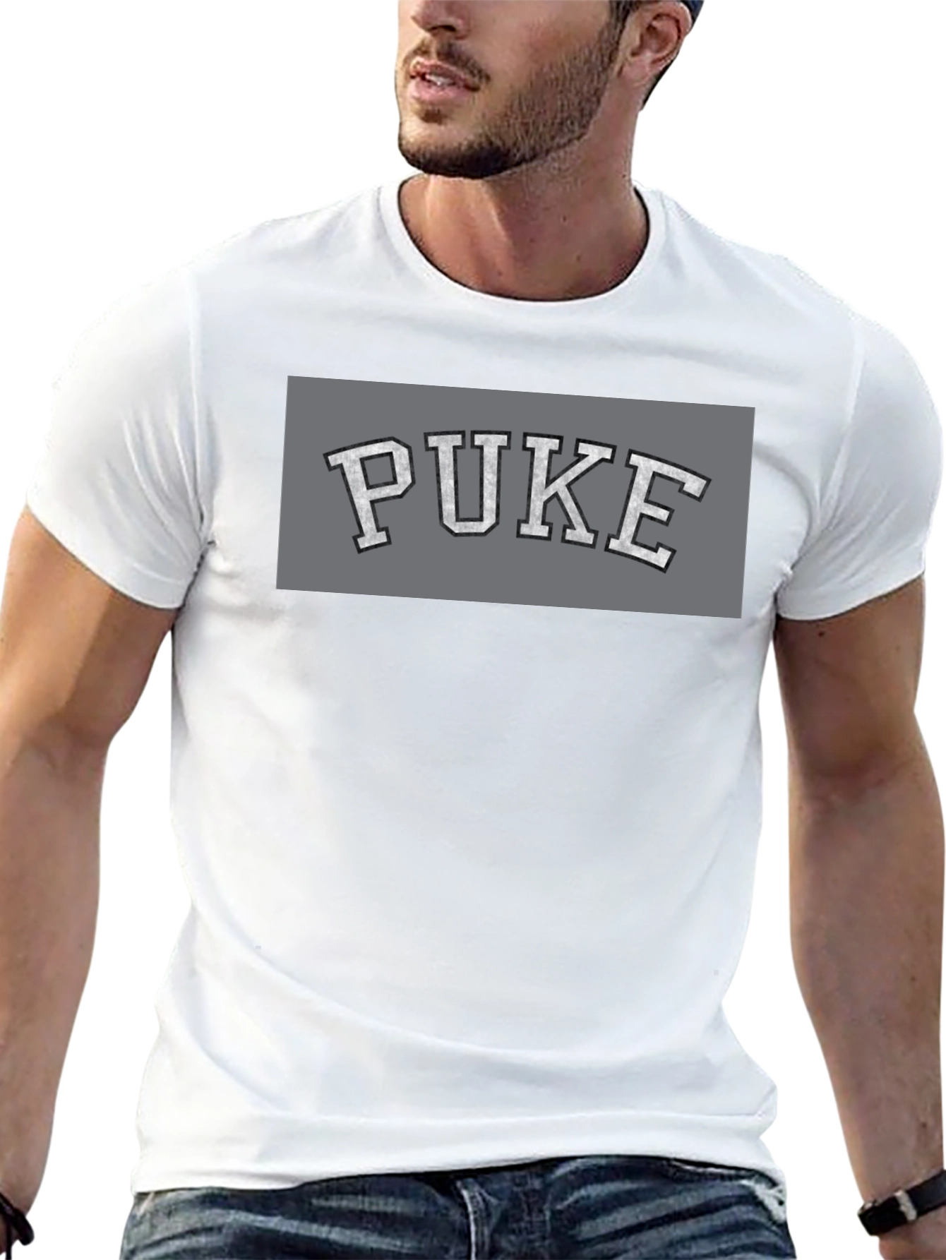 Black PUKE Graphic Tee - Collegiate Style Black T-Shirt view 13