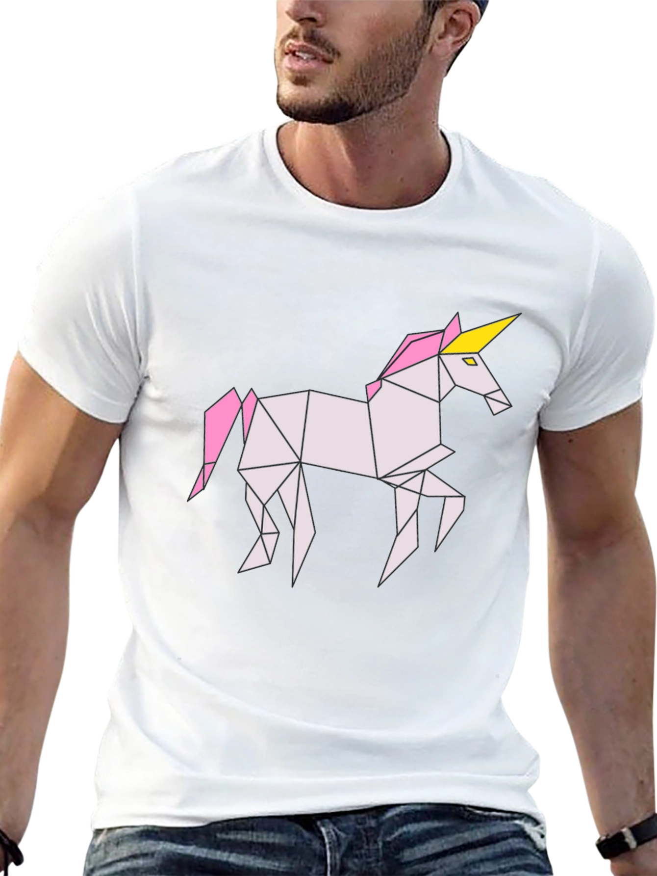 Black Geometric Unicorn Graphic Tee - Black Cotton Shirt view 13