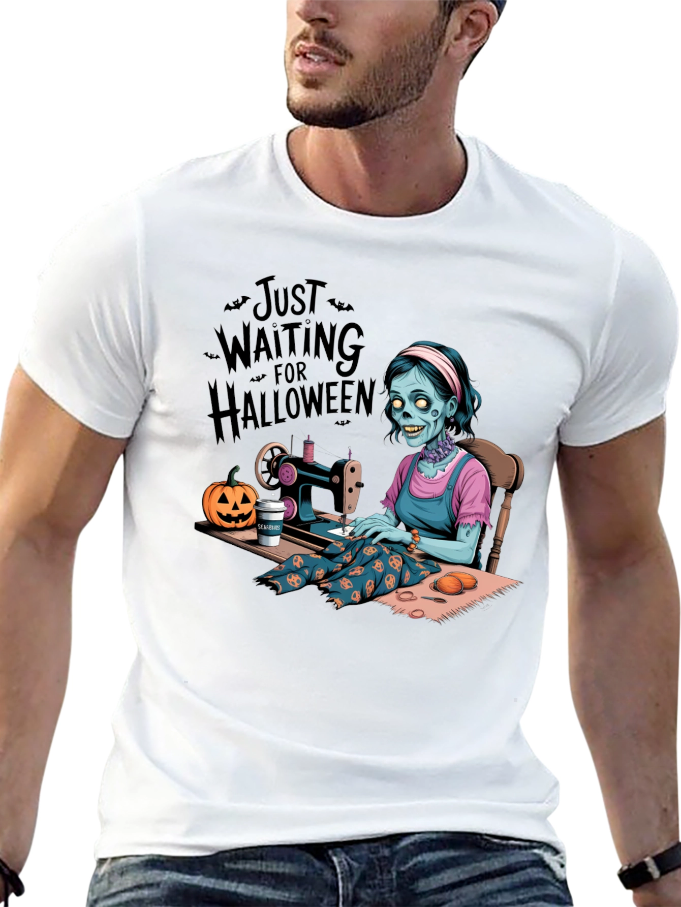 Black Zombie Halloween Seamstress T-Shirt view 13