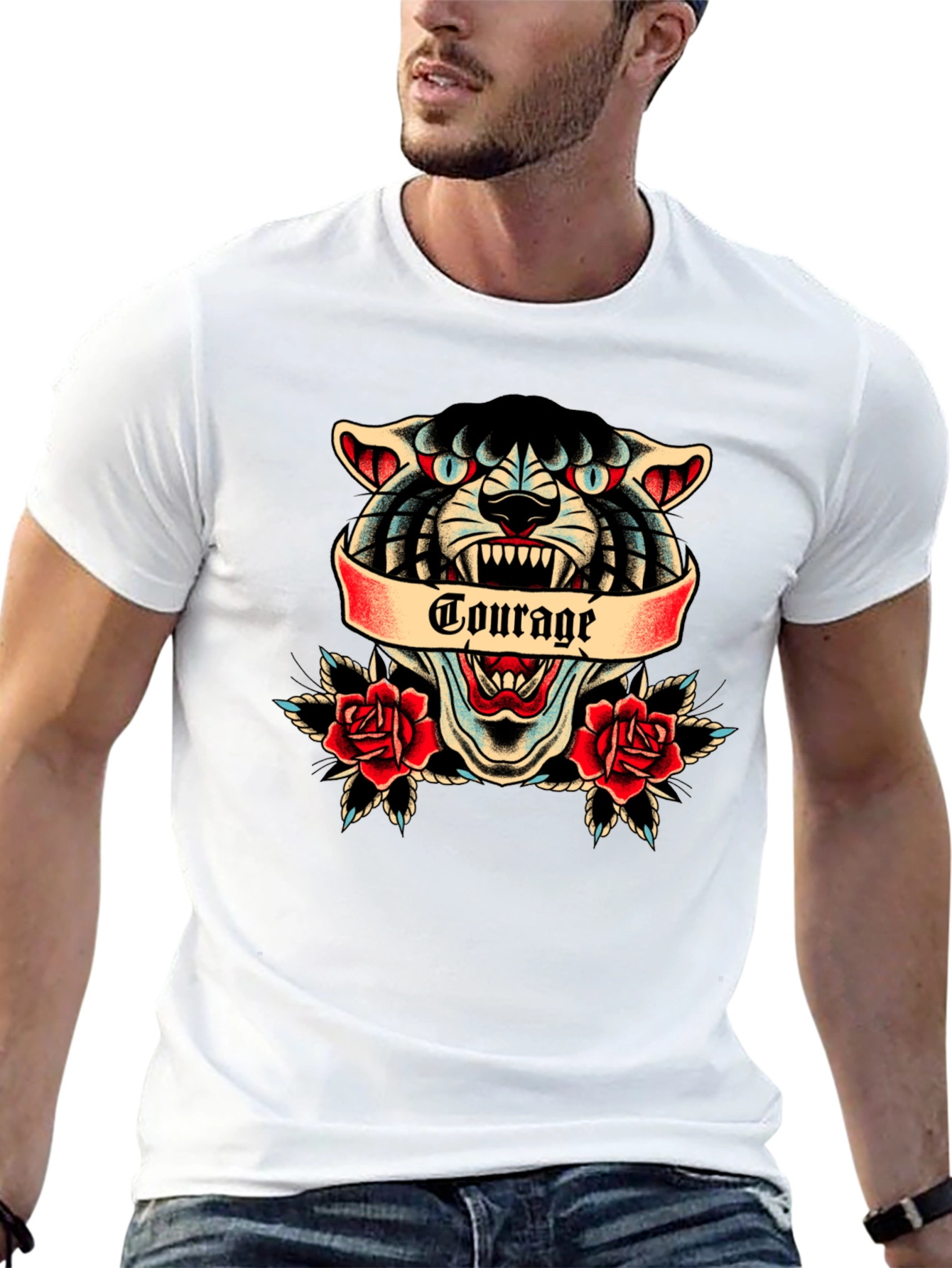 Courage Tattoo Style Graphic Tee - Men's Black Cotton T-Shirt - 13