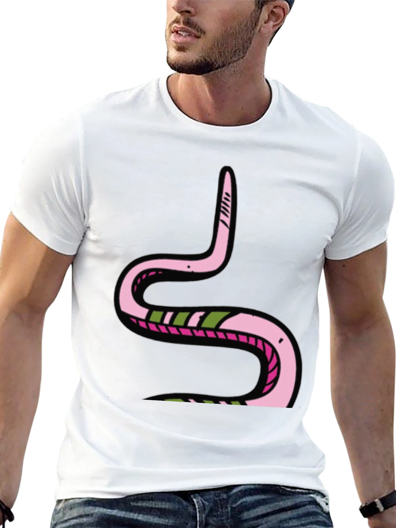 Black Pink Snake Graphic Black Tee - Fun Cartoon Style view 13