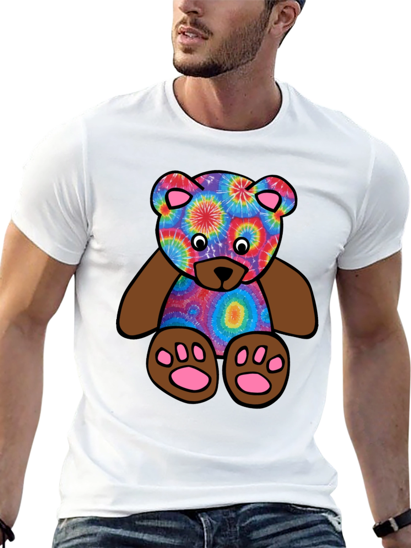 Black Tie-Dye Teddy Bear Graphic T-Shirt view 13