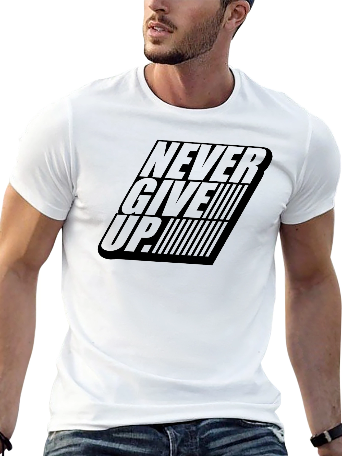 Black Never Give Up T-Shirt Motivational Tee view 13