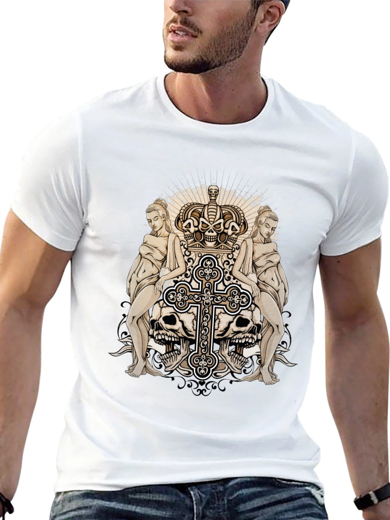 Black Skull Crown Graphic Print Black T-Shirt view 13