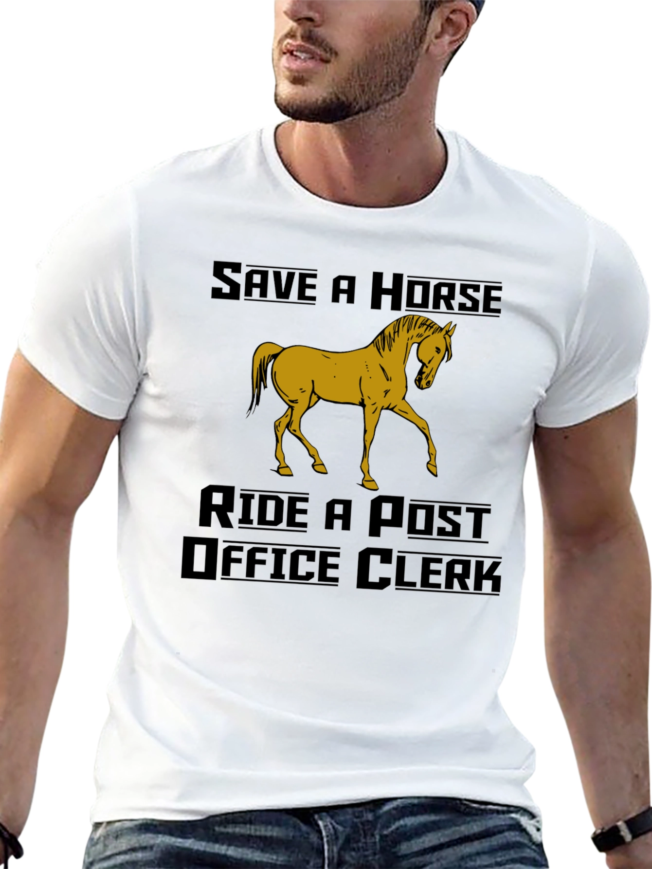 Black Save a Horse Ride a Post Office Clerk Humor T-Shirt view 13