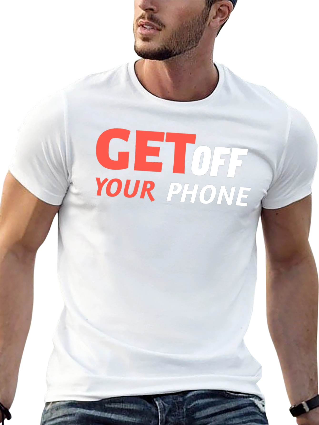 Black Get Off Your Phone Graphic Tee - Black Cotton Blend view 13