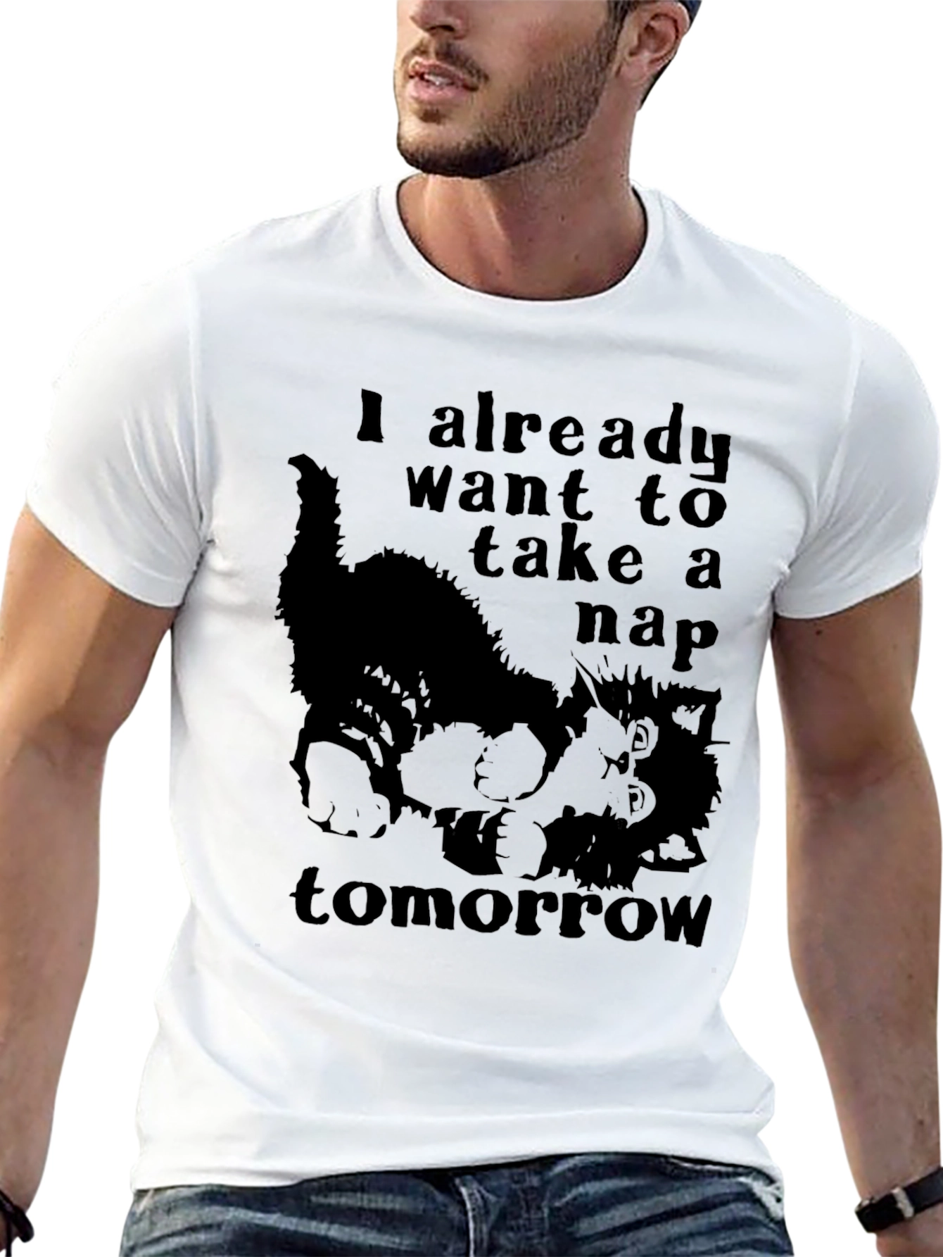 Black Funny Cat Nap T-Shirt - I Already Want to Take a Nap Tomorrow Tee view 13