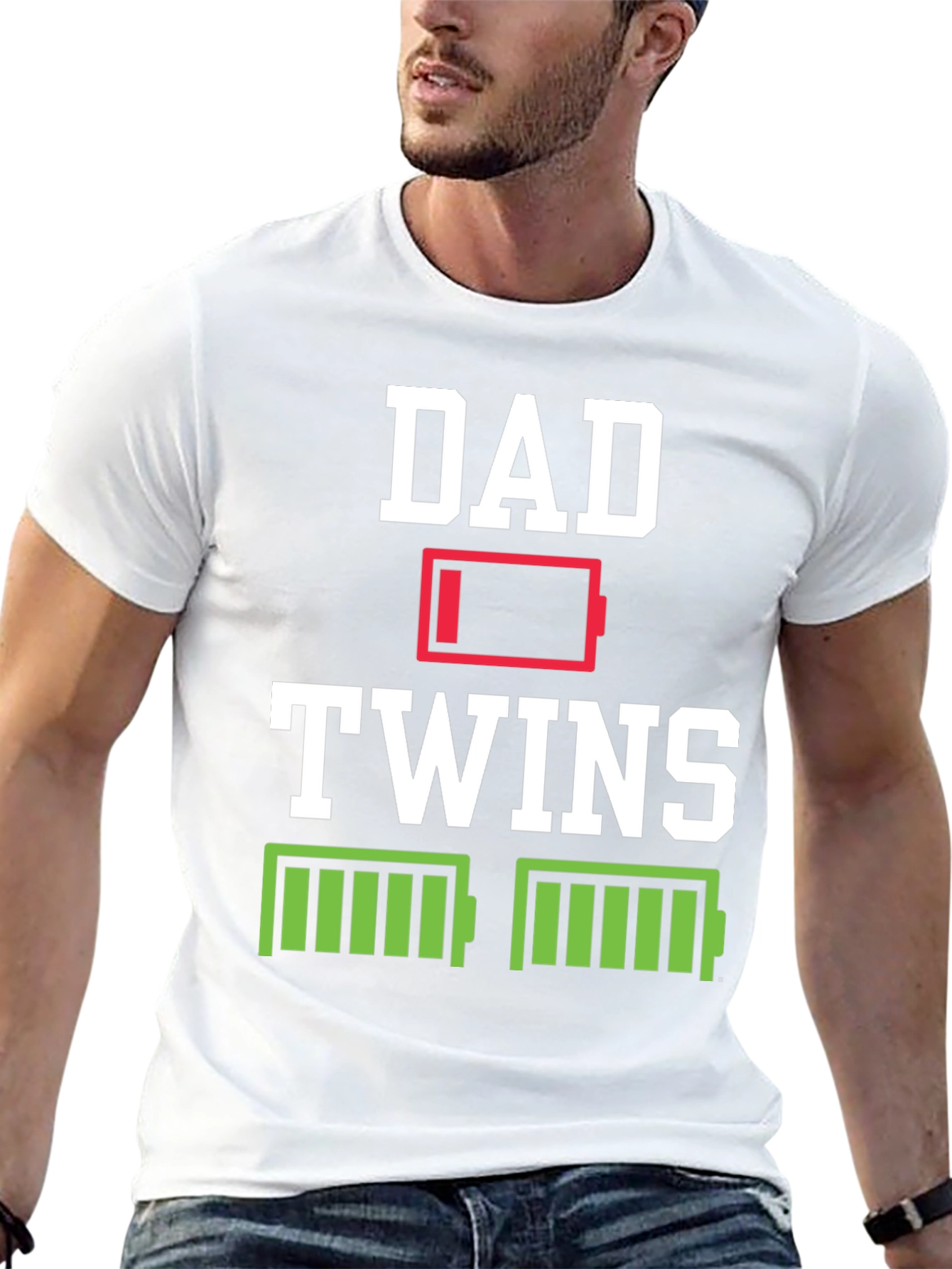 Black Dad of Twins Low Battery T-Shirt view 13