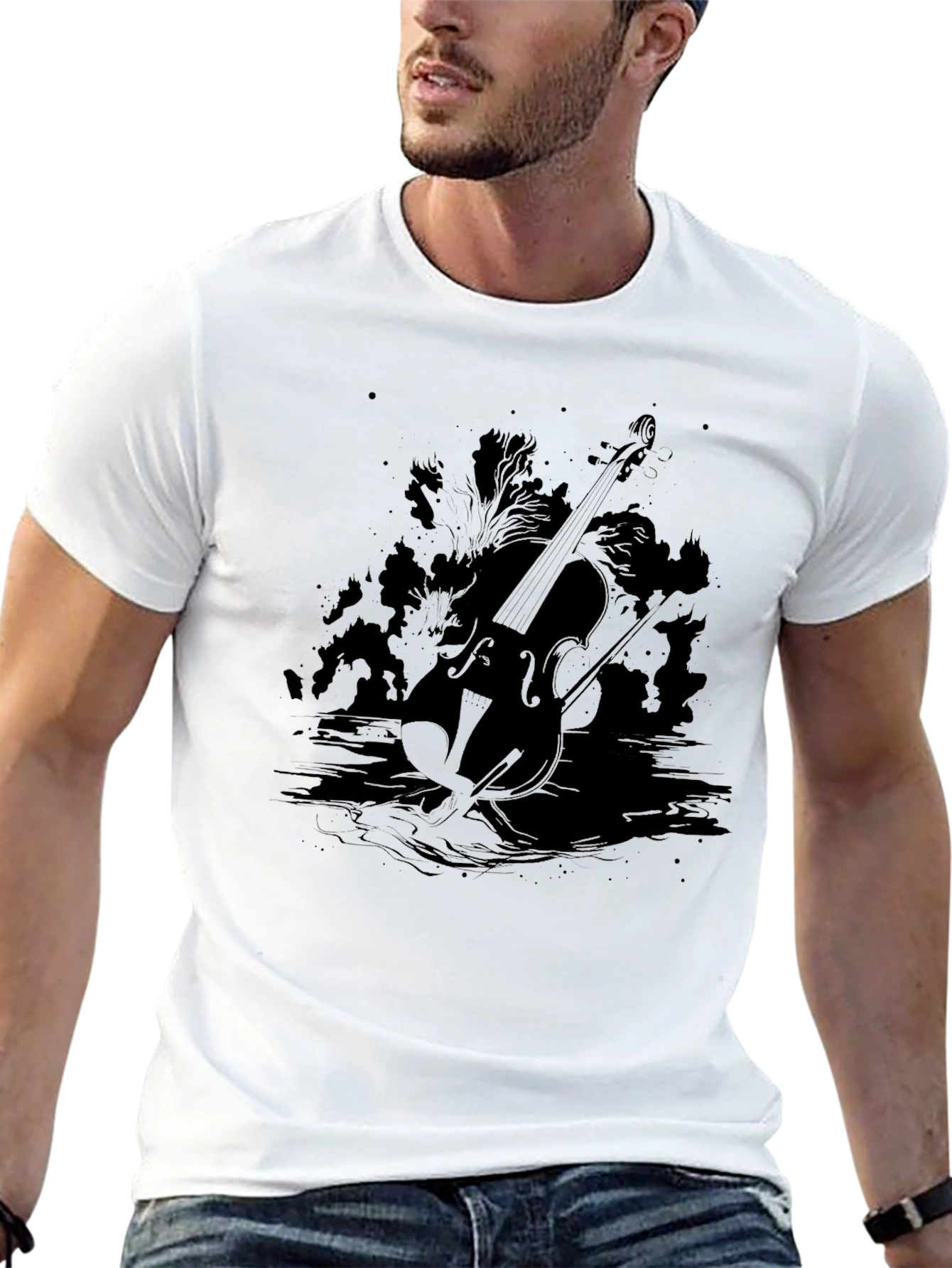 Black Violin Silhouette Graphic T-Shirt - Black view 13