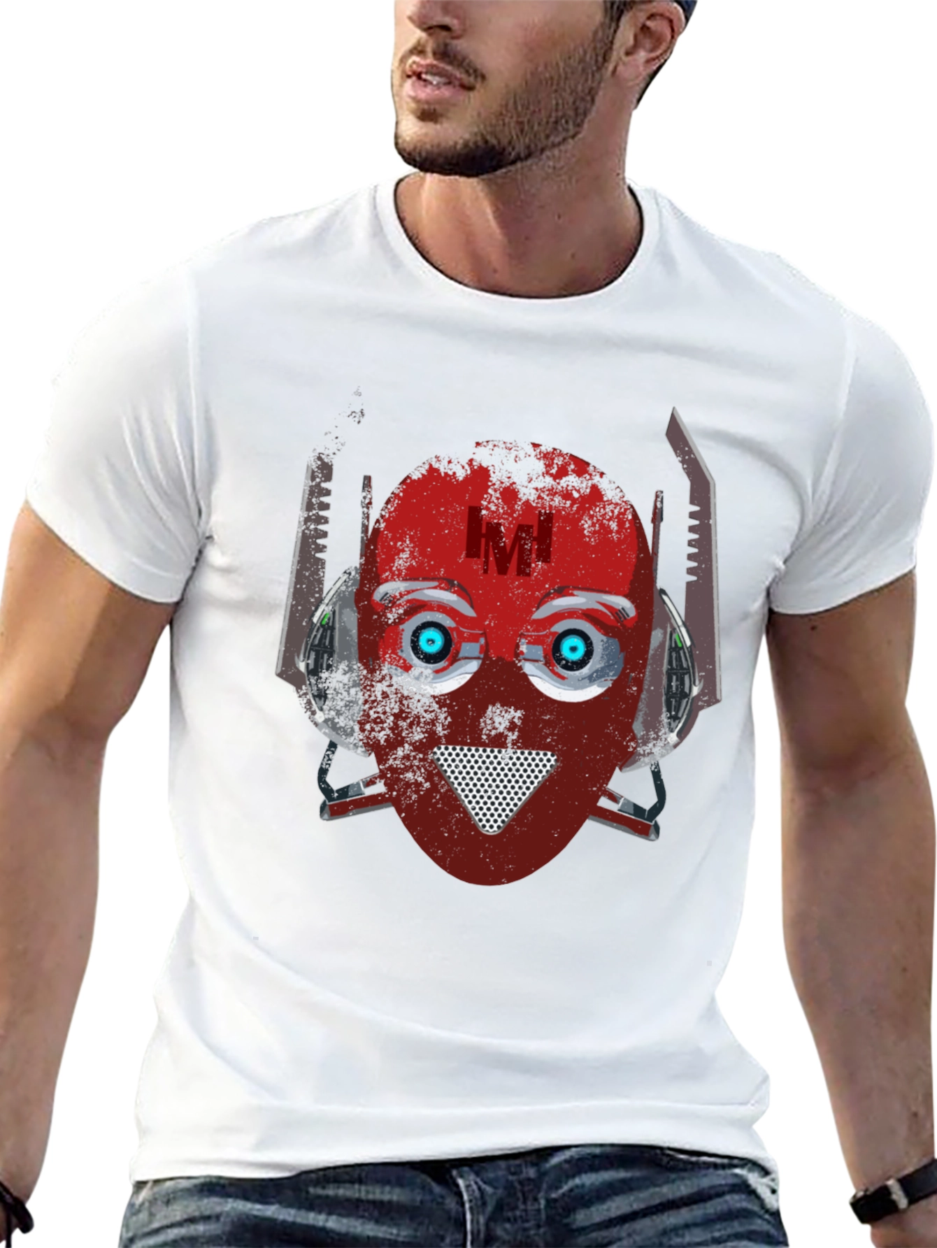 Black Robot Head Graphic T-Shirt - Cool Sci-Fi Design view 13