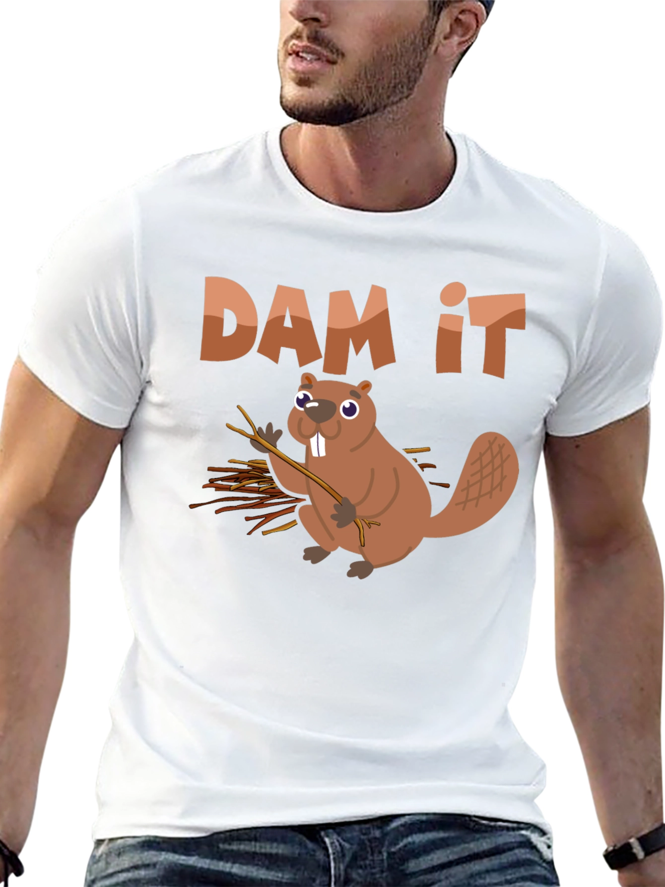 Black Funny Beaver "Dam It" Graphic T-Shirt view 13