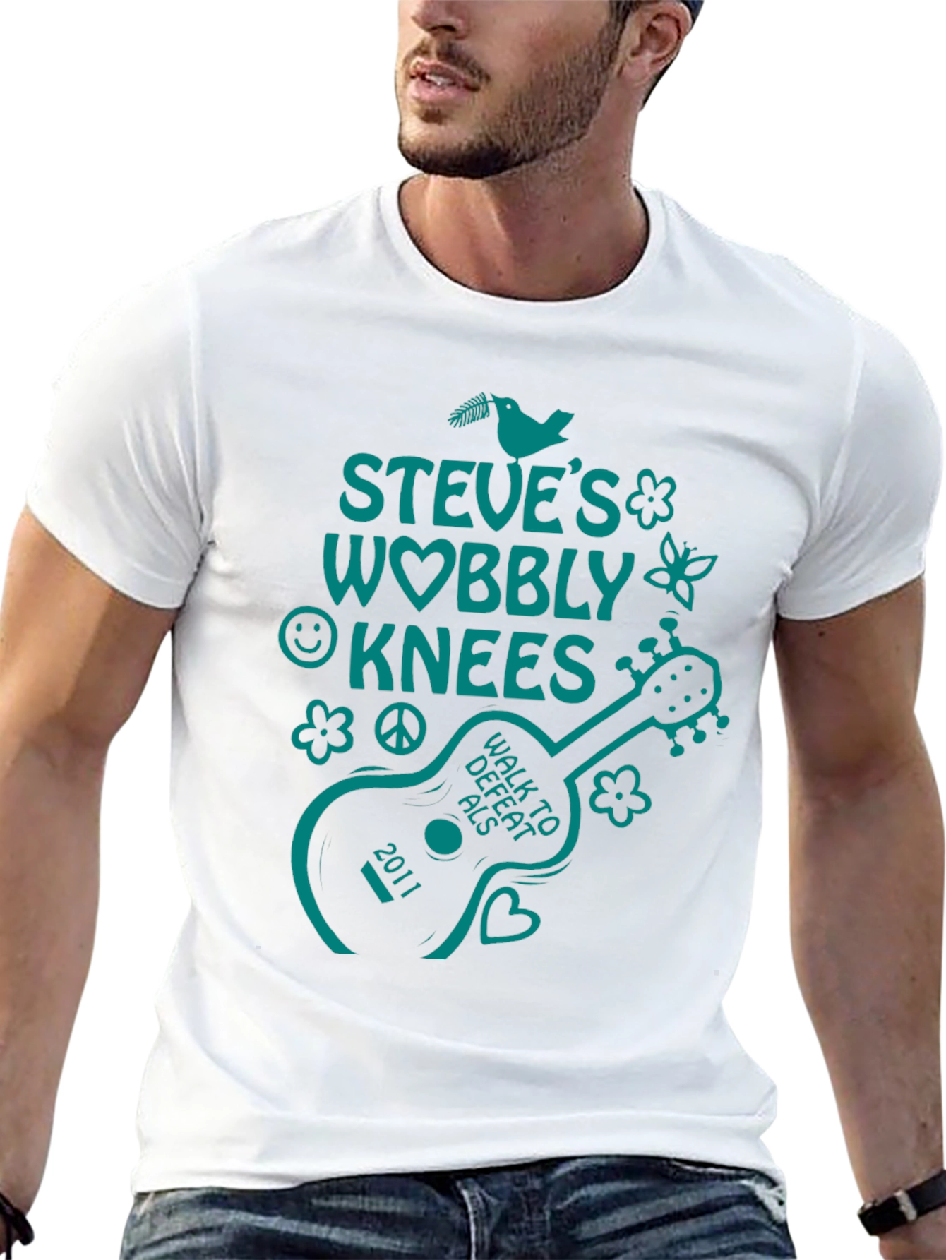 Black Steve's Wobbly Knees Walk to Defeat ALS T-Shirt view 13