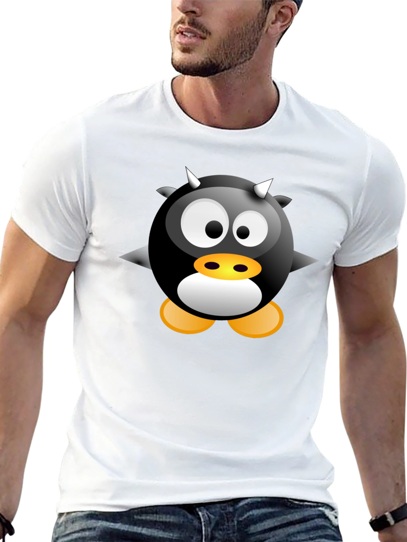 Black Cartoon Devil Penguin Graphic Tee - Black T-Shirt view 13