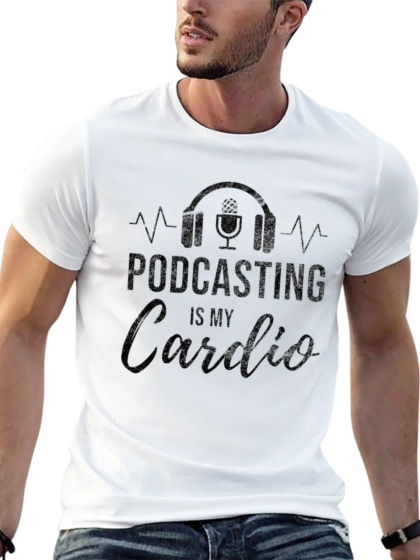 Black Podcasting is My Cardio Black Graphic T-Shirt view 13