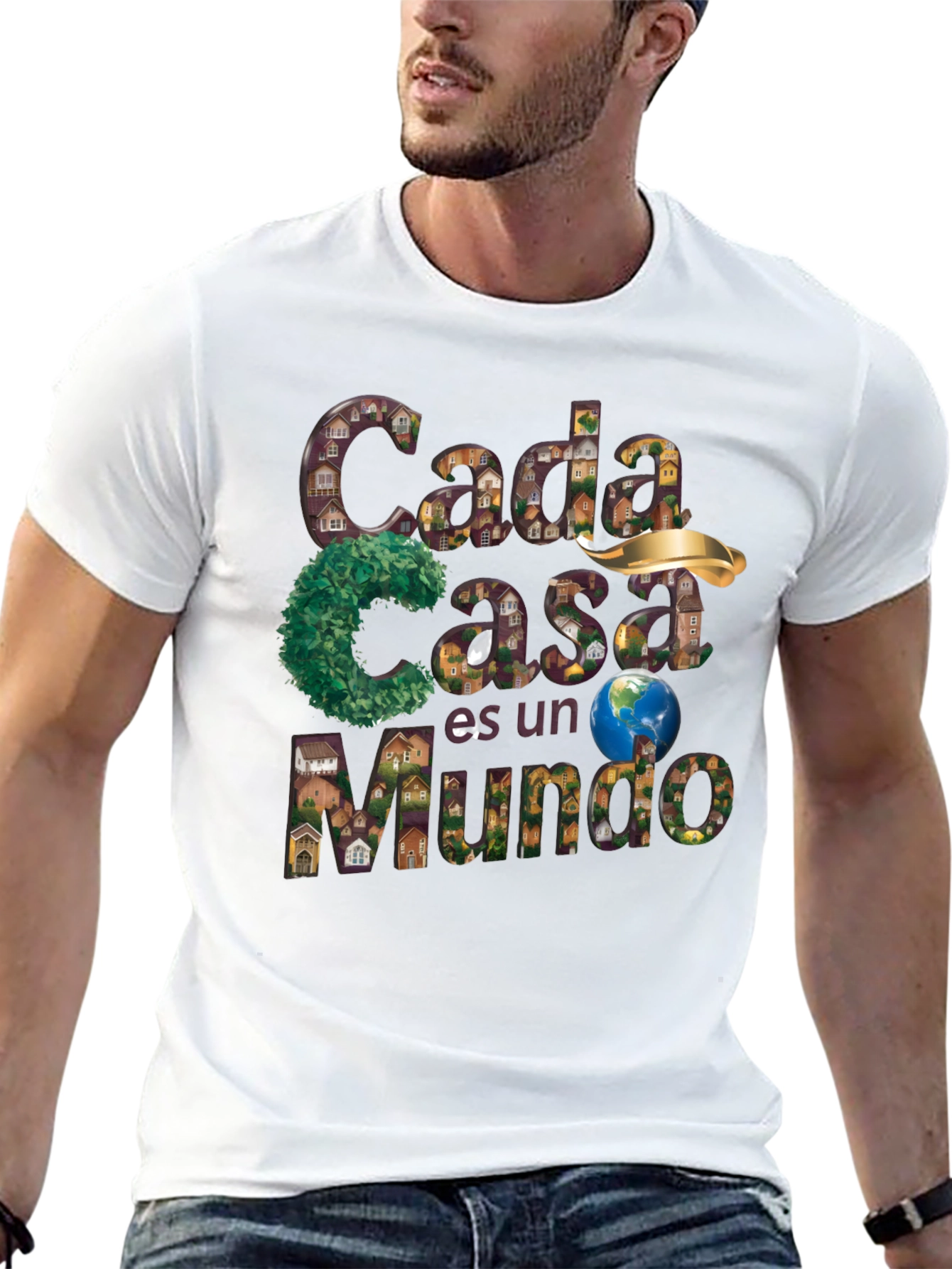 Black Unique Graphic T-Shirt - "Cada Casa es un Mundo" Design view 13