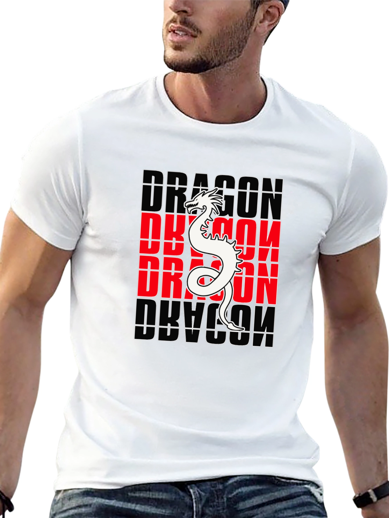 Black Dragon Graphic Print Crew Neck T-Shirt - Black view 13