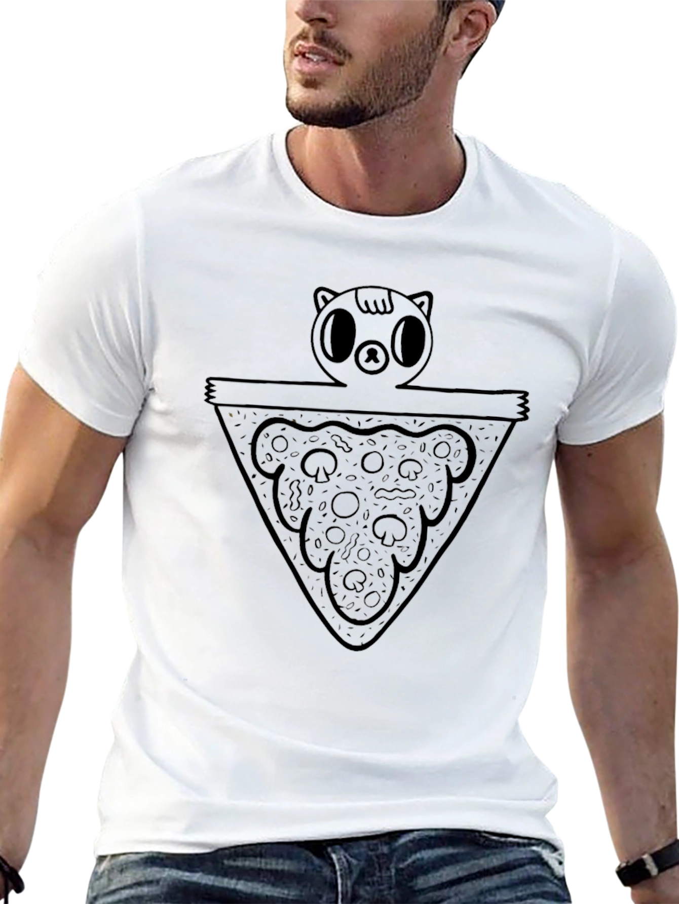 Black Pizza Cat Graphic Black Tee view 13