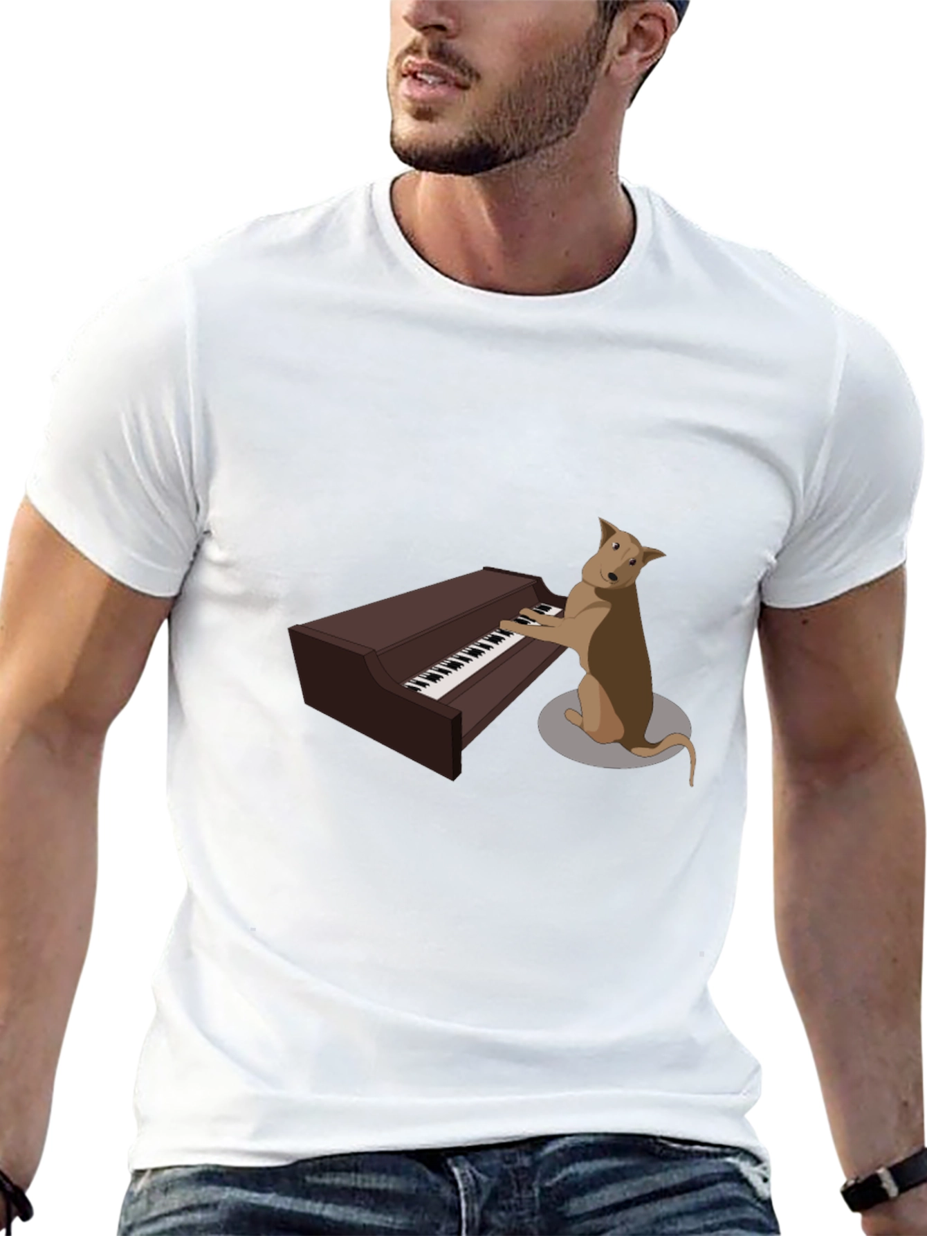 Black Dog Playing Piano T-Shirt - Funny Music Tee view 13