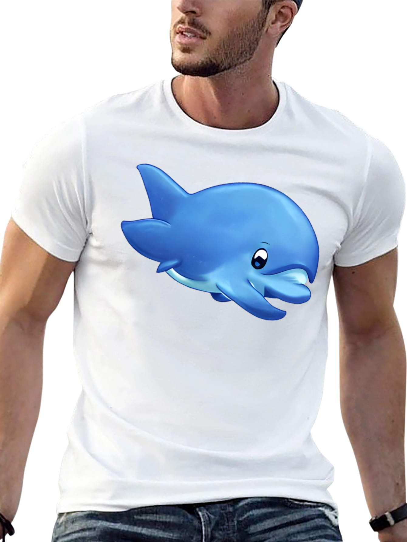 Cute Dolphin Graphic Tee - Black - 13
