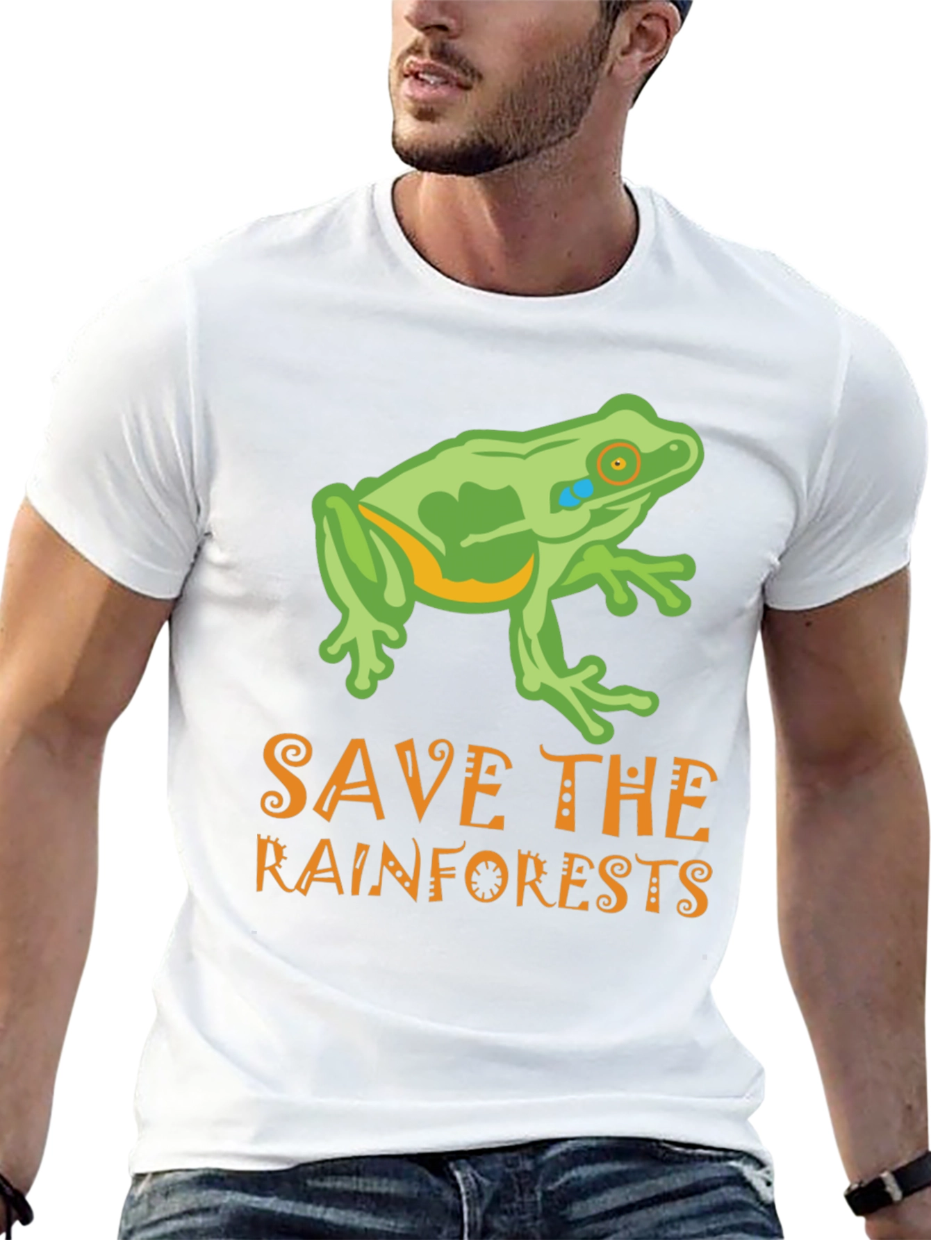 Black Save the Rainforests Frog Graphic T-Shirt view 13