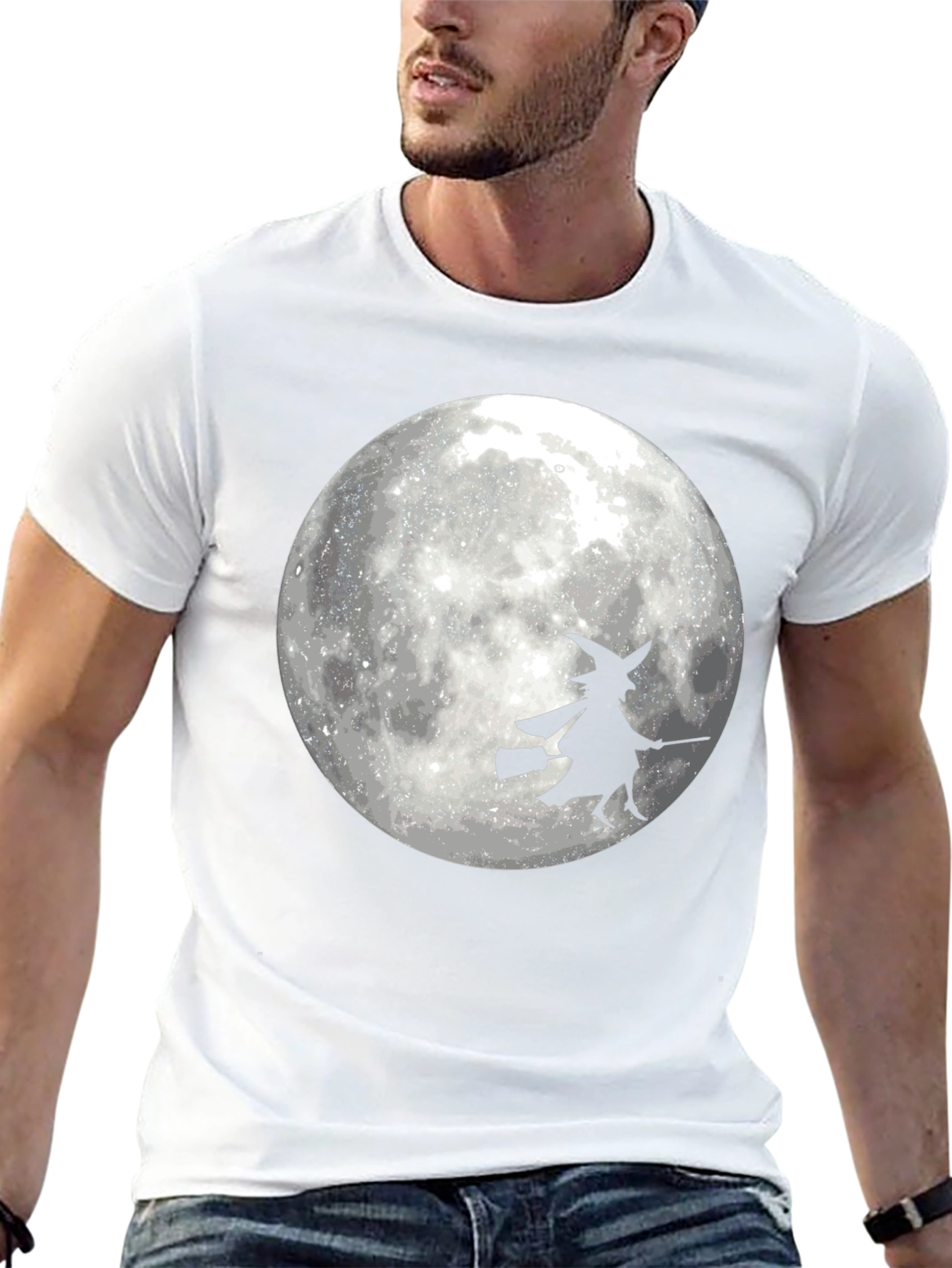 Black Halloween Witch on Moon Black T-Shirt view 13