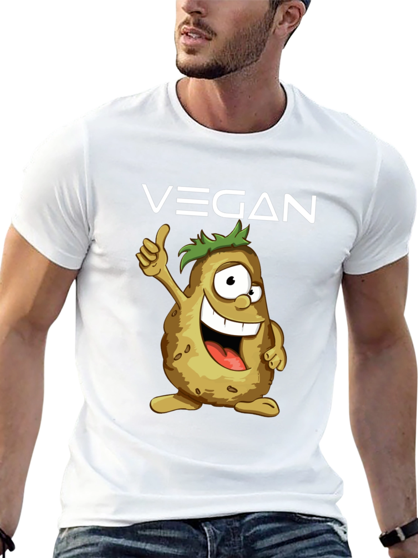 Black Vegan Potato Cartoon T-Shirt view 13