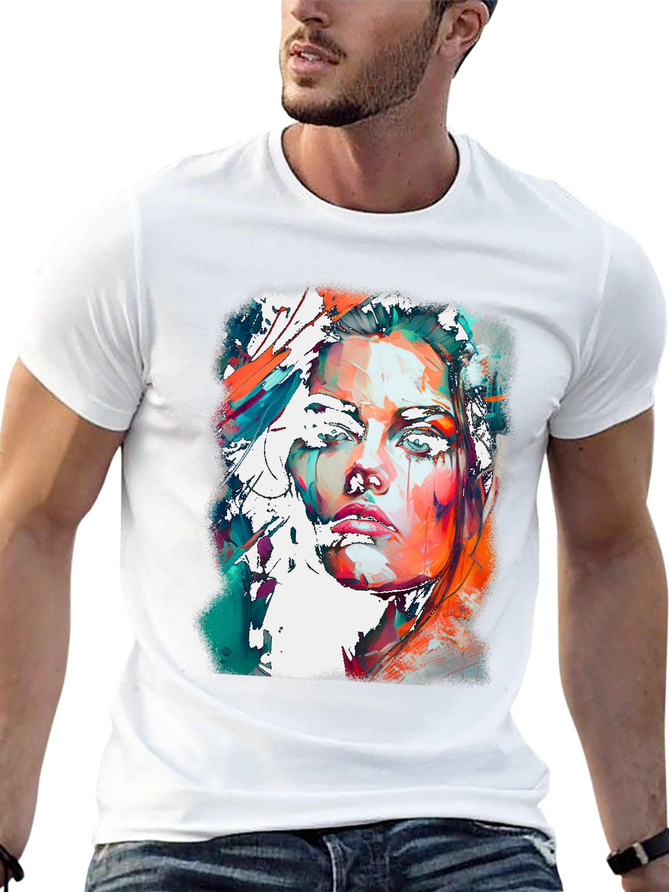 Black Abstract Woman Portrait Graphic Tee view 13