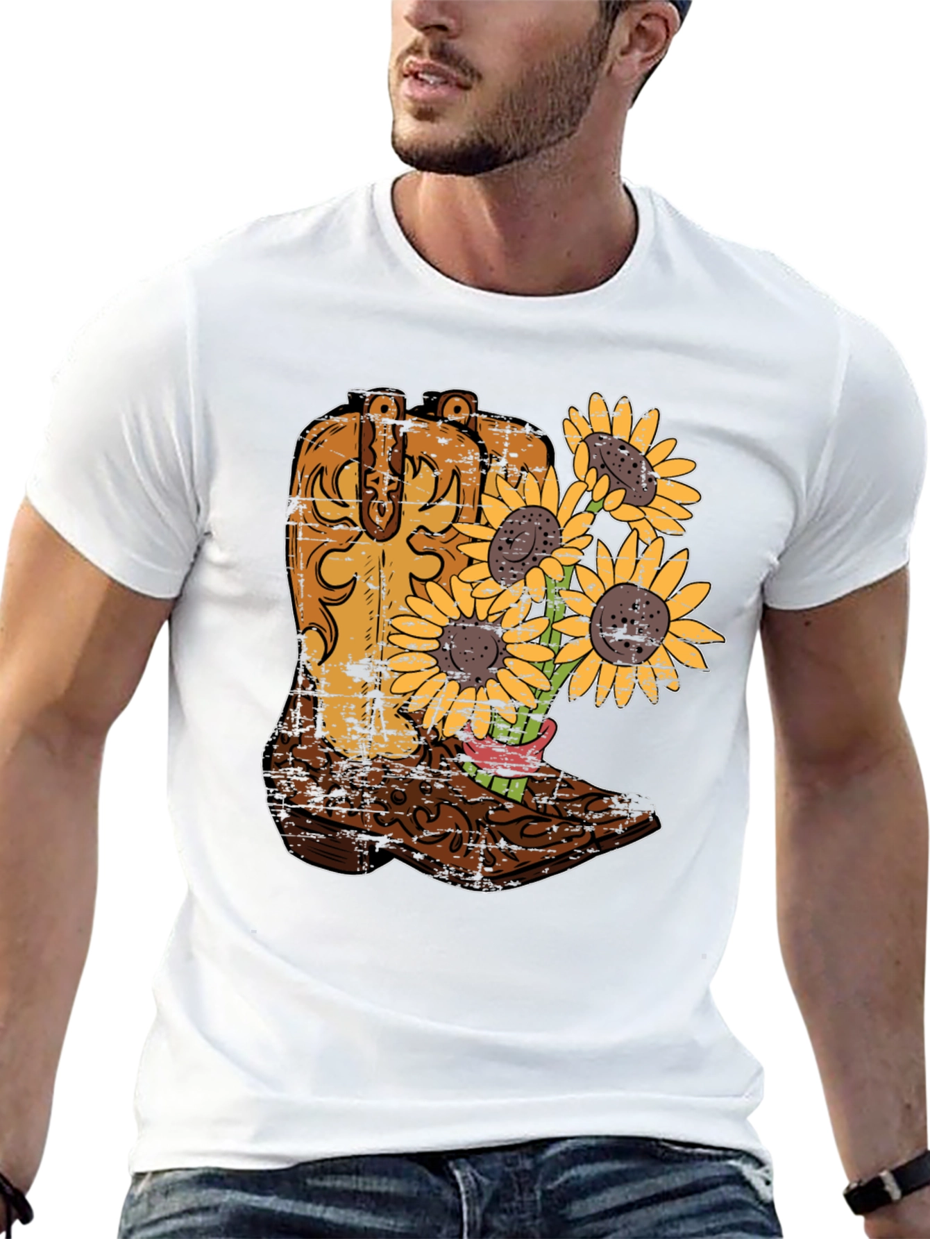Black Cowboy Boot & Sunflower Graphic T-Shirt view 13