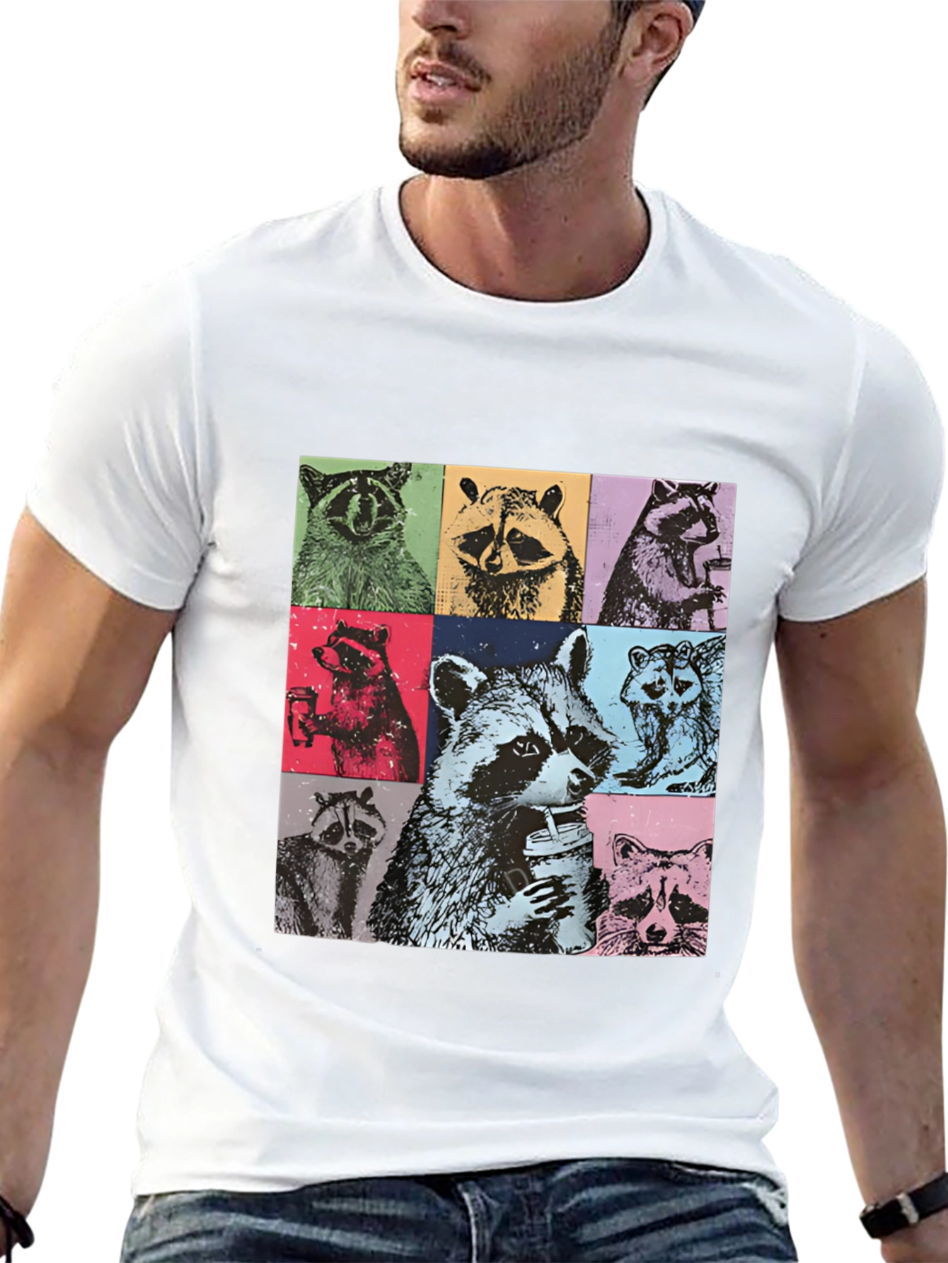 Black Raccoon Collage Graphic Tee - Novelty Design view 13