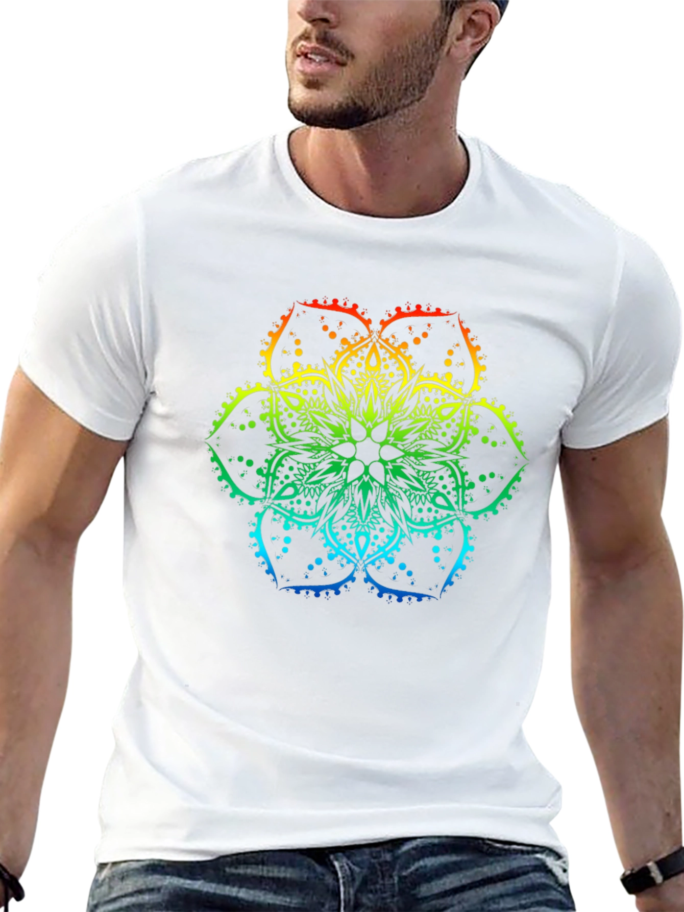 Black Rainbow Mandala Print Black T-Shirt view 13
