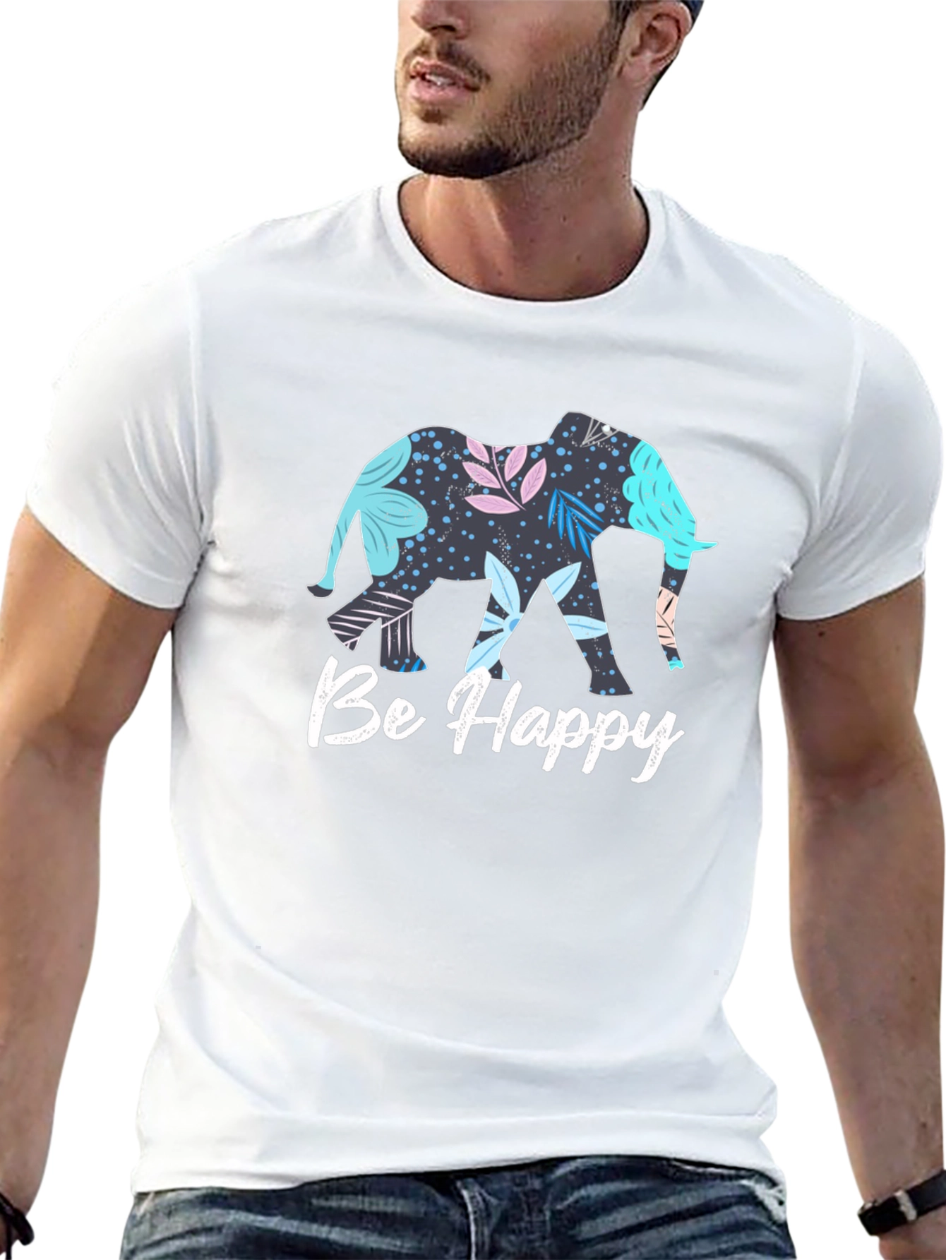 Black Elephant 'Be Happy' Graphic T-Shirt view 13