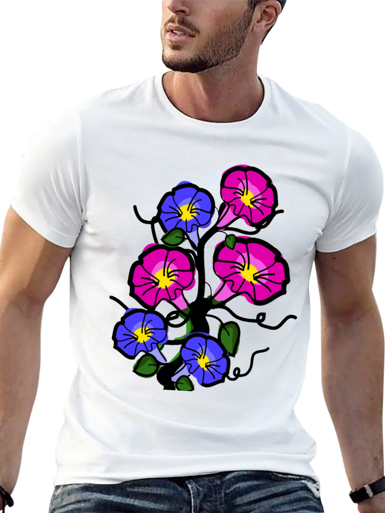 Black Floral Print T-Shirt - Unique Flower Design view 13