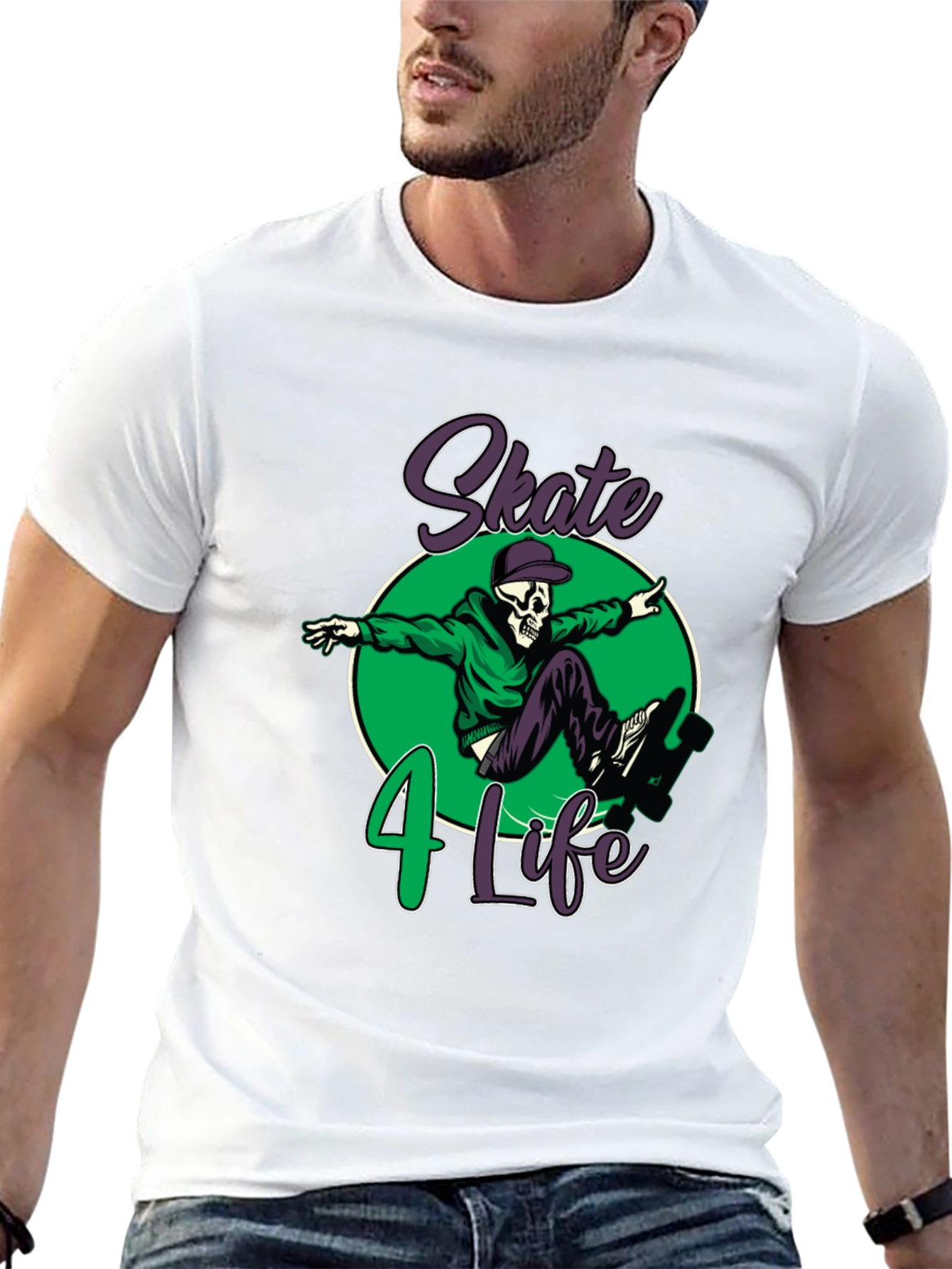 Black Skate 4 Life T-Shirt: Skull Skateboard Design view 13