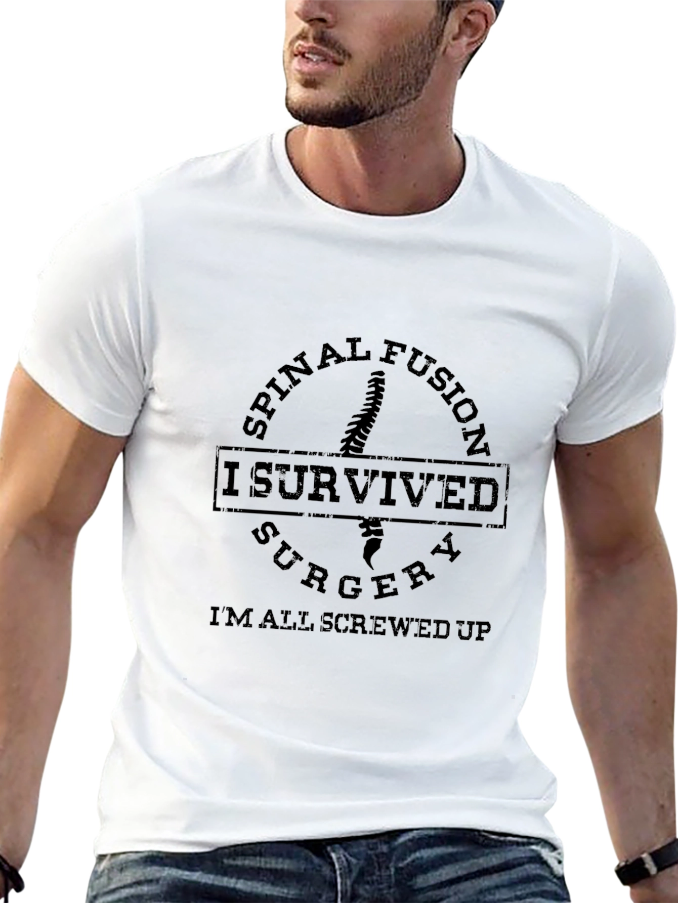 Black Spinal Fusion Surgery Survivor Funny Black T-Shirt view 13