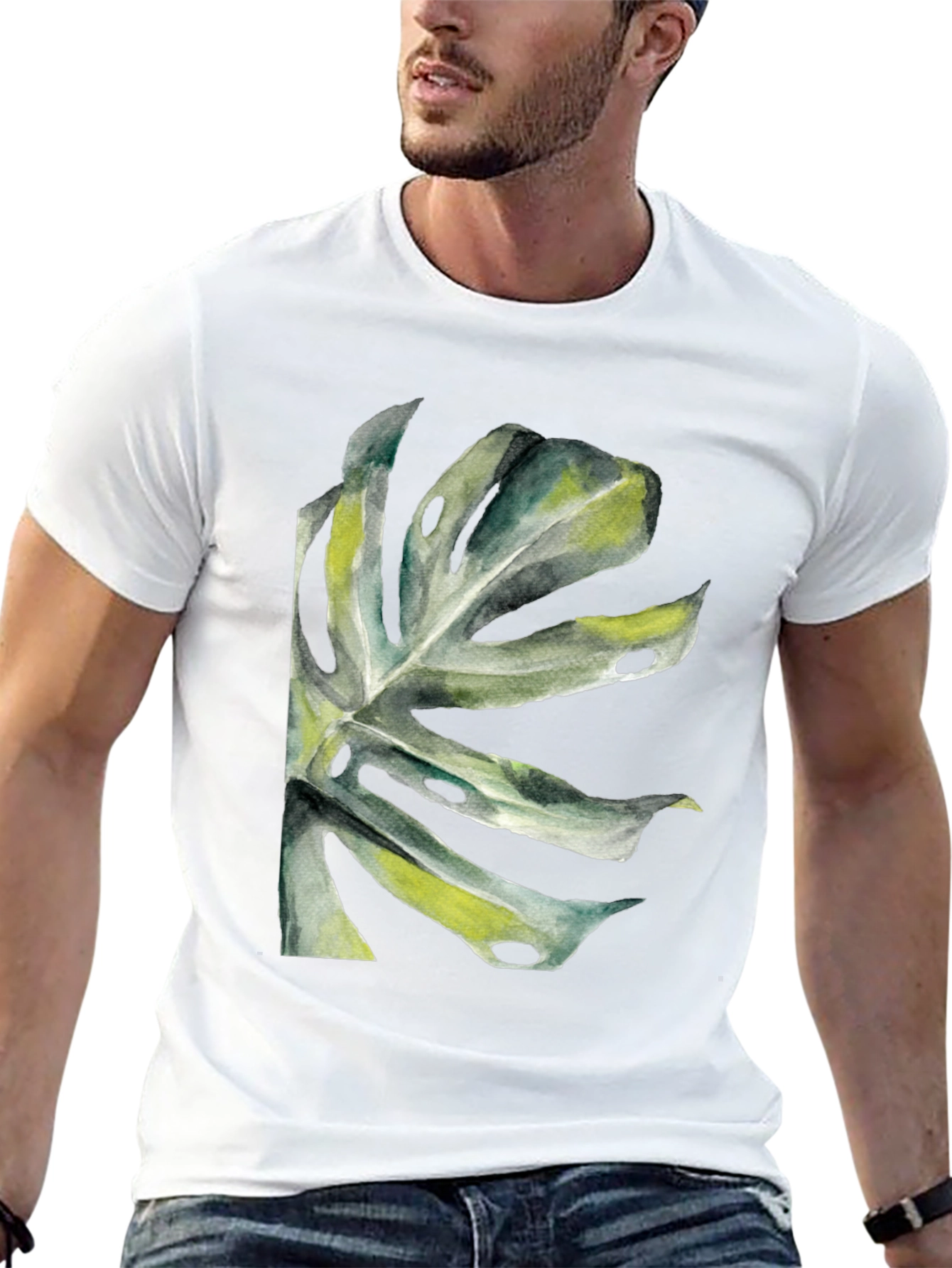 Black Tropical Leaf Graphic T-Shirt - Black view 13