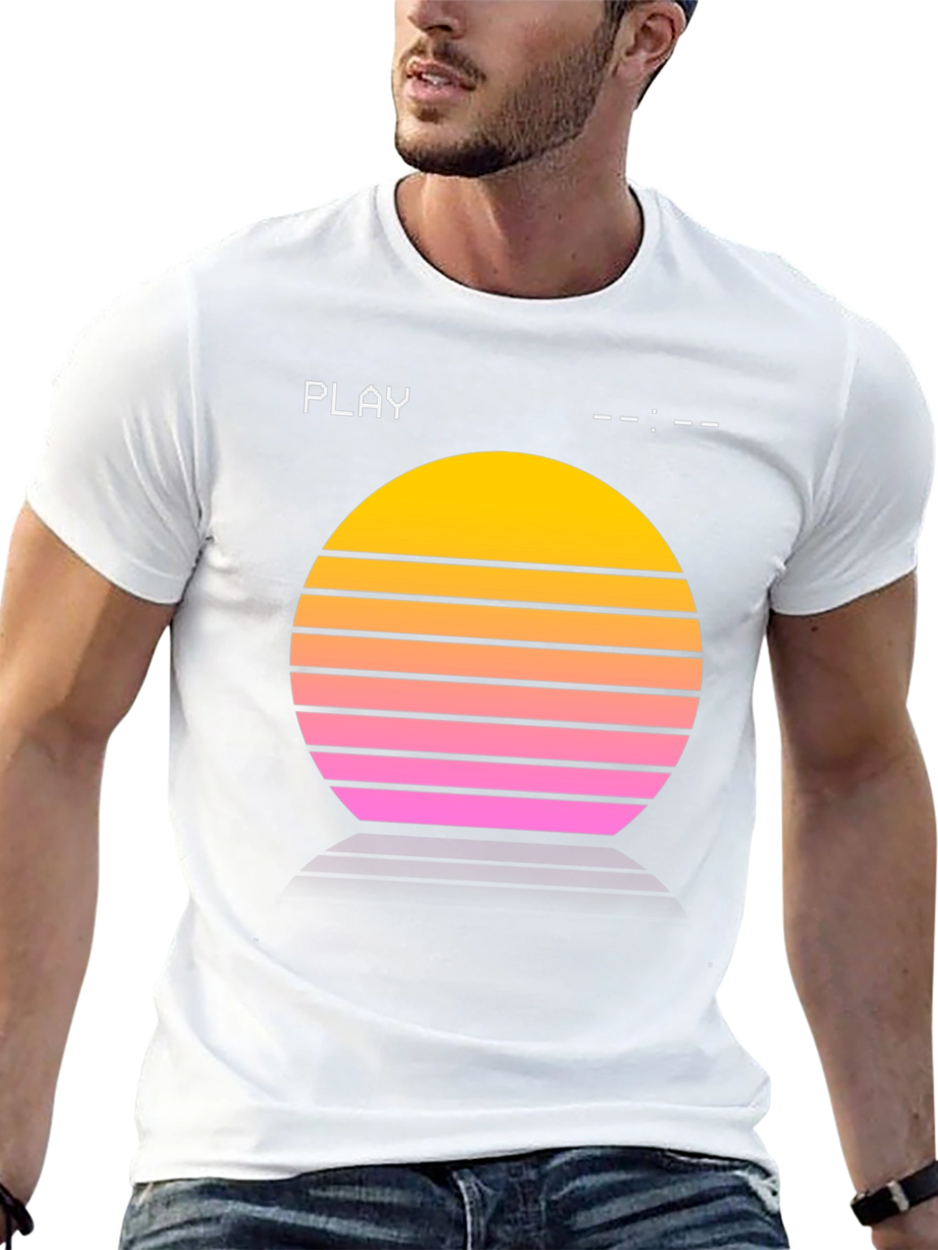Black Retro Sunset Tee - Synthwave Style view 13