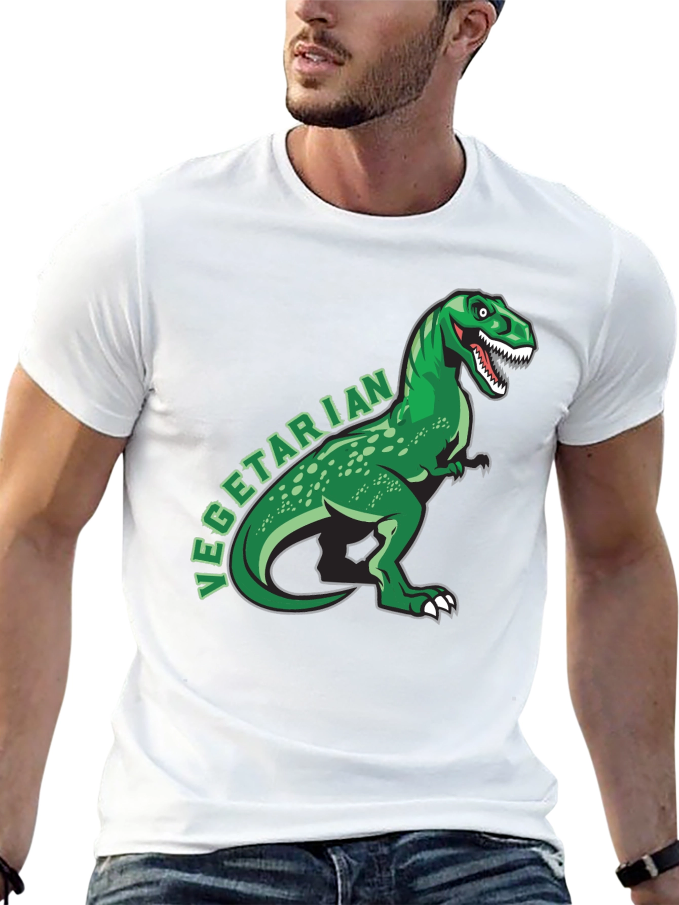 Black Vegetarian Dinosaur T-Shirt - Funny Graphic Tee view 13