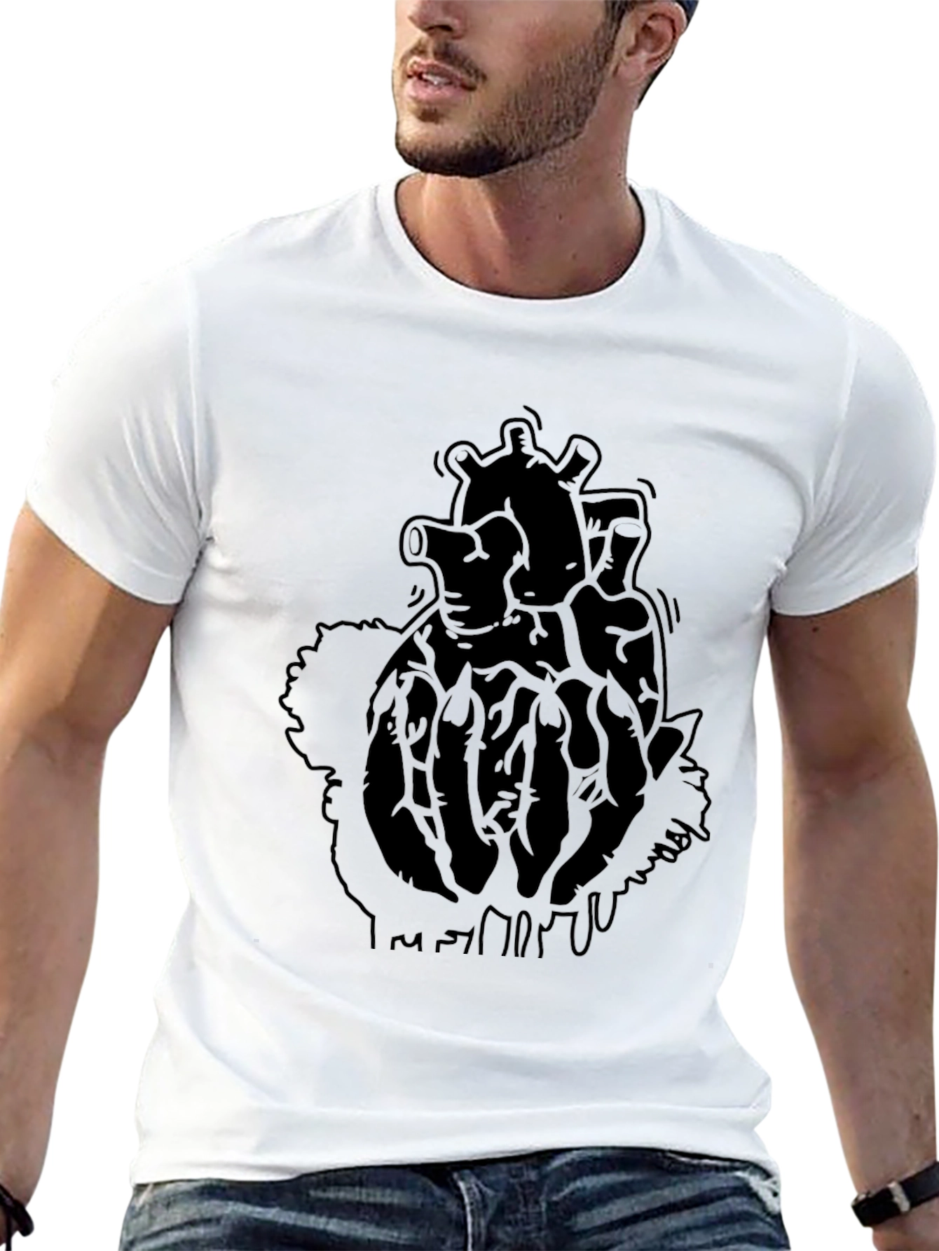 Black Men's Black Anatomical Heart Graphic Tee view 13