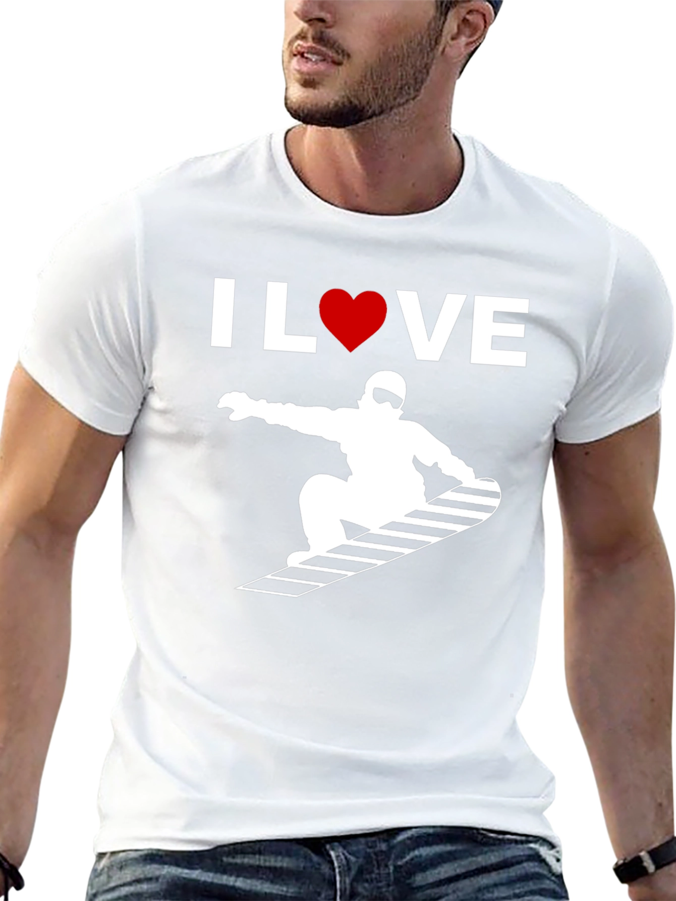 Black I Love Snowboarding Graphic Tee - Black Cotton T-Shirt view 13