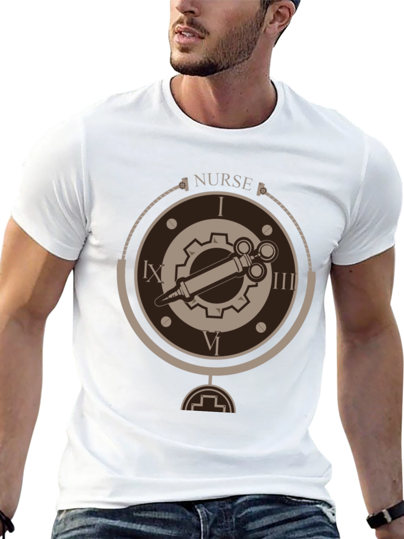 Black Steampunk Nurse T-Shirt - Unique Medical Design view 13