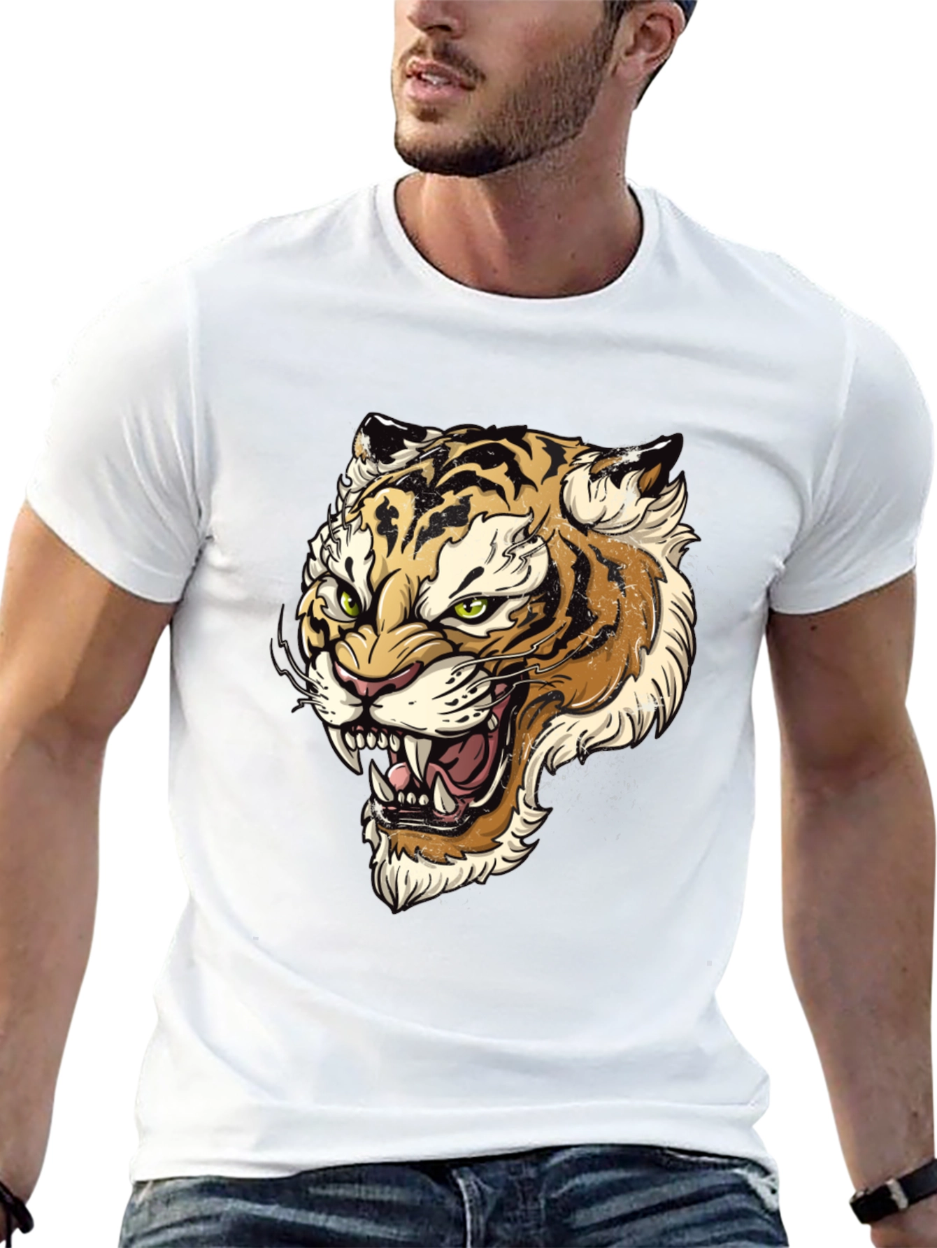 Black Tiger Graphic Print Men's T-Shirt view 13