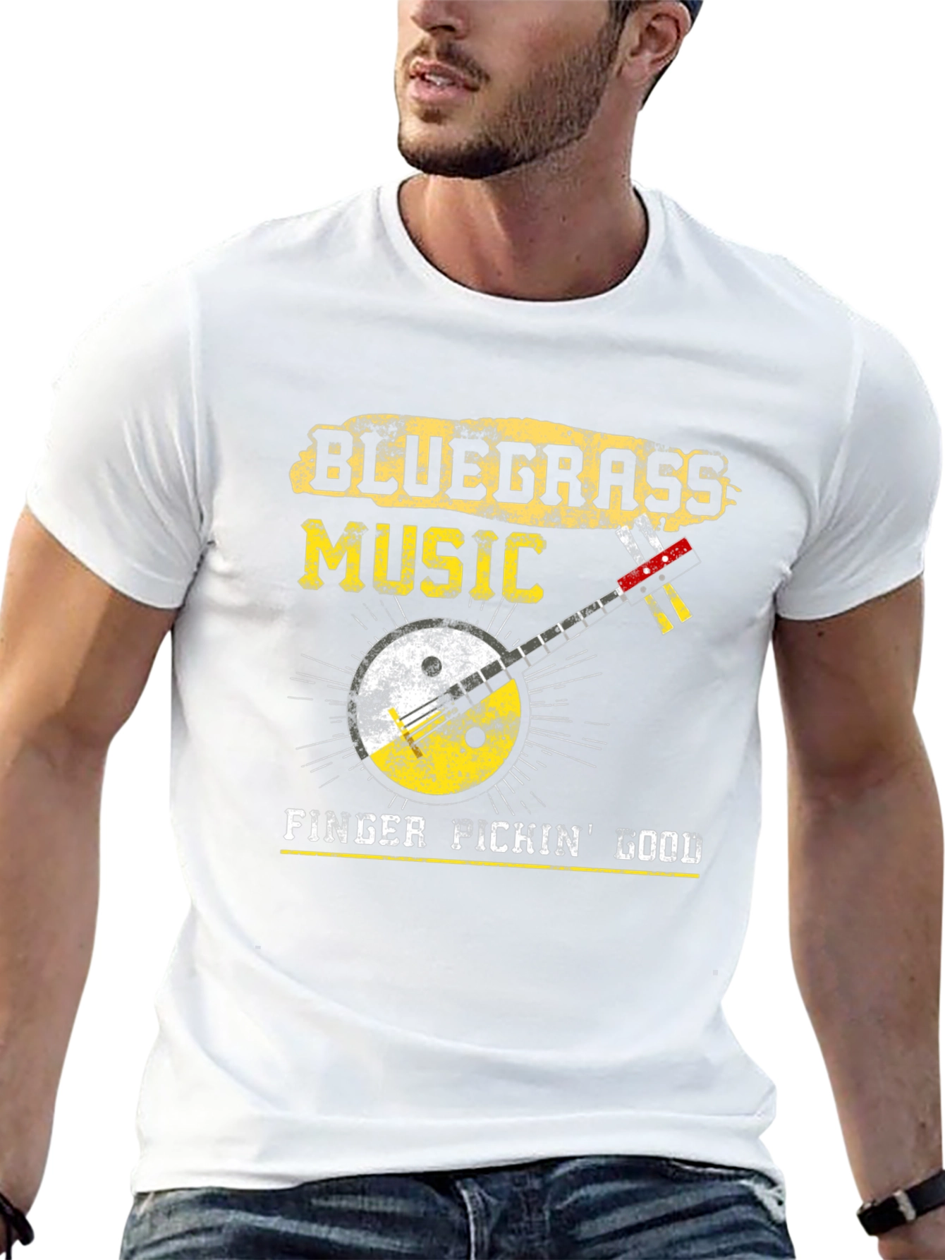 Black Bluegrass Music Banjo Graphic T-Shirt view 13