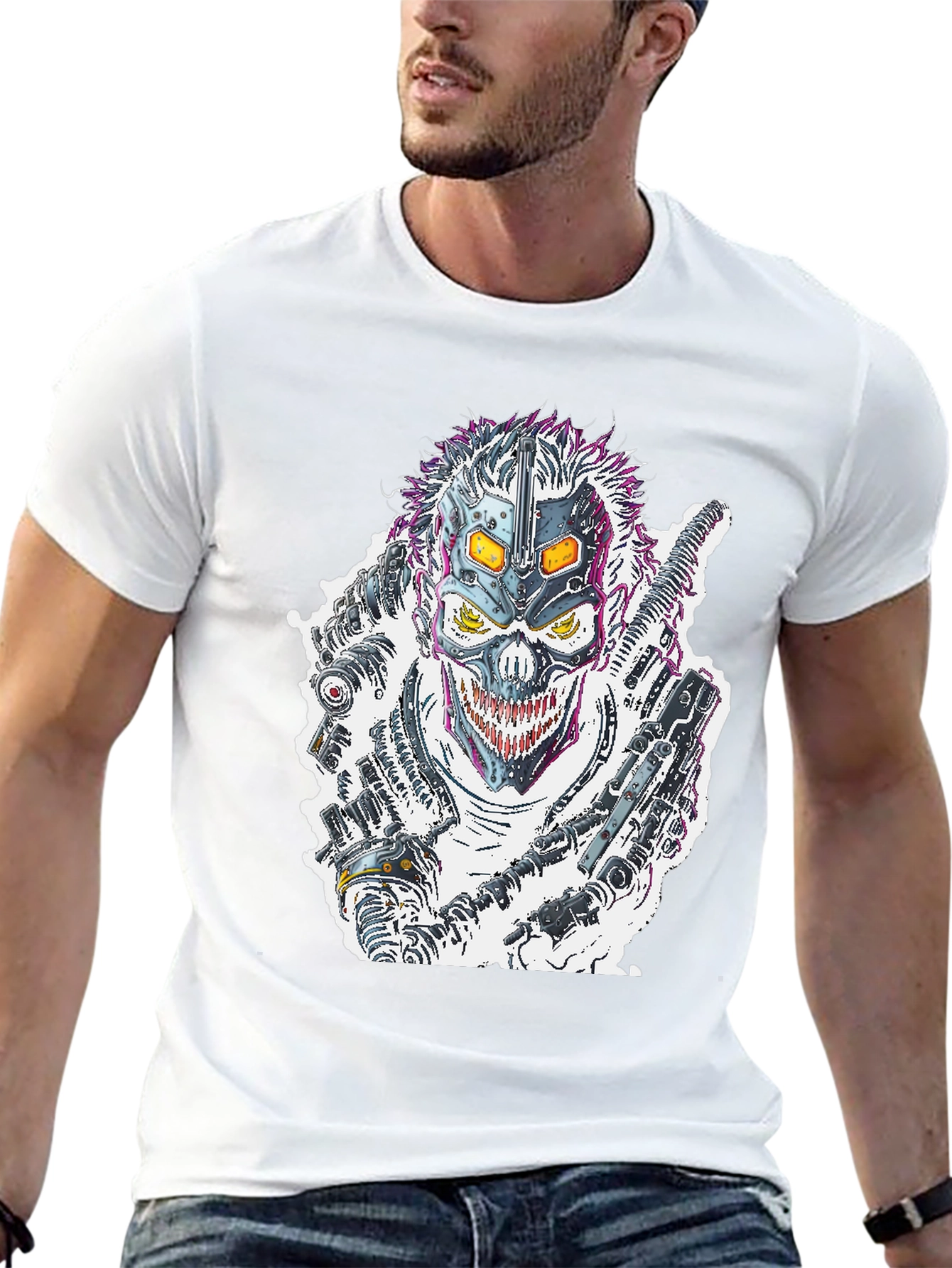 Black Cyberpunk Skull T-Shirt - Futuristic Graphic Tee view 13