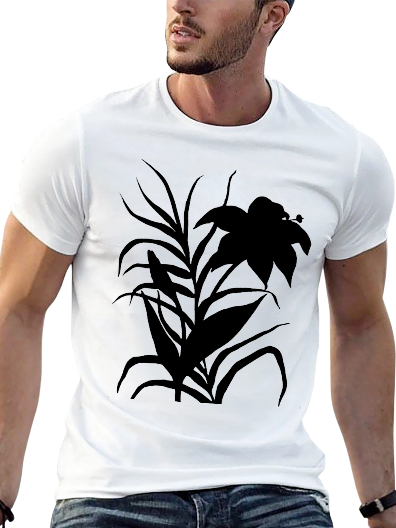 Black Botanical Black Tee - Nature Silhouette T-Shirt view 13