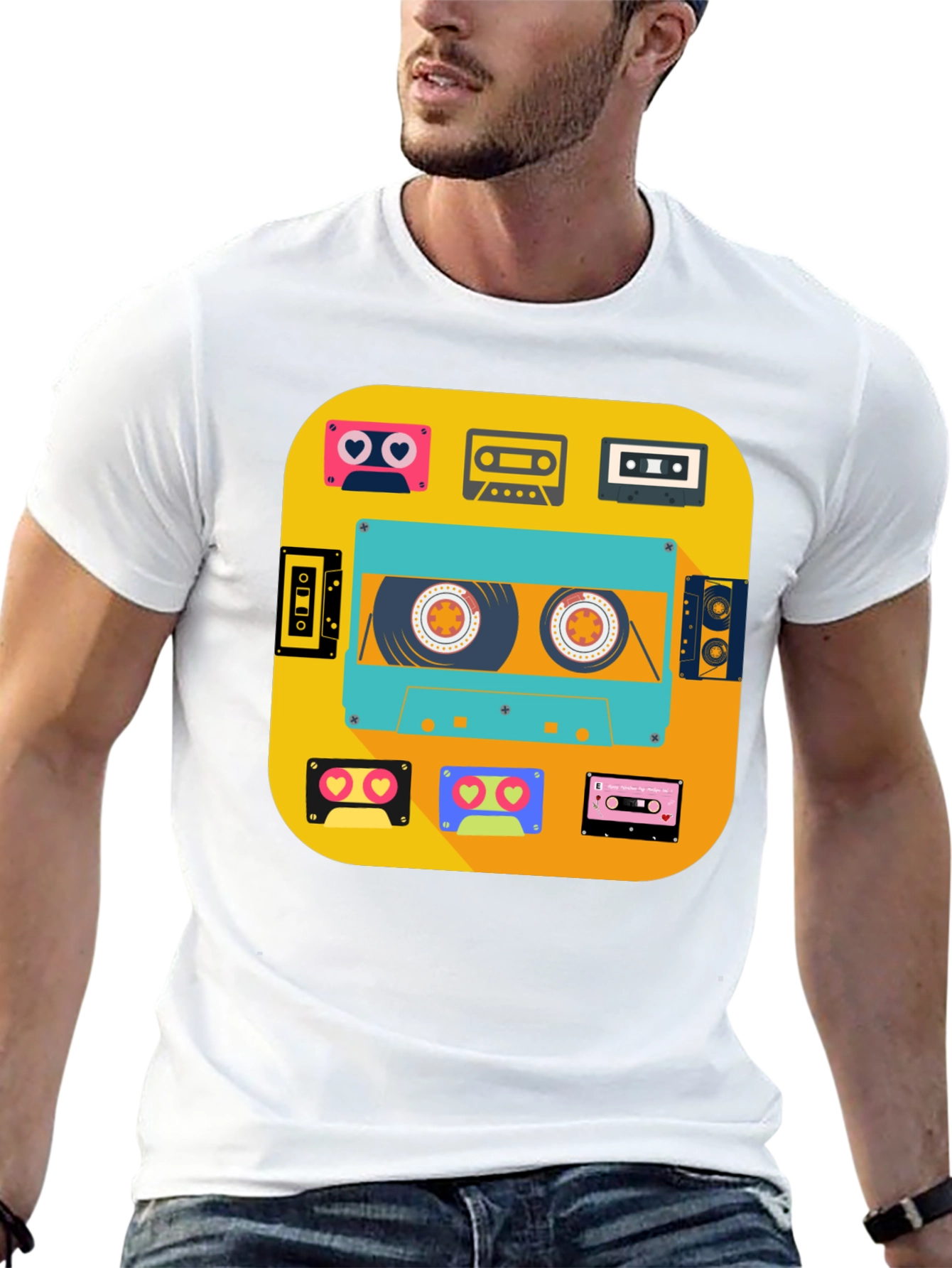 Black Retro Cassette Tapes Graphic Tee - Vintage Style view 13