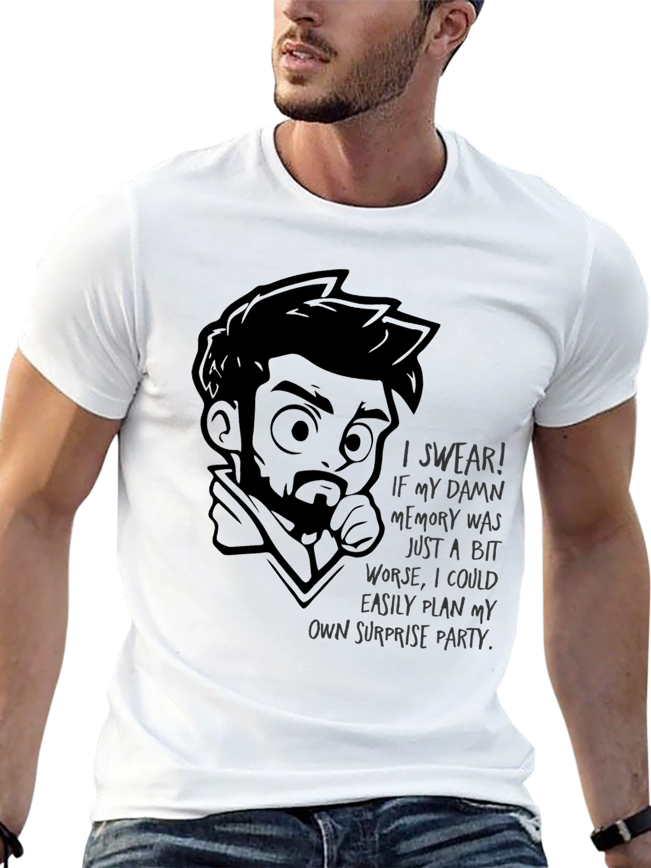 Black Humorous "Bad Memory" Graphic T-Shirt - Black view 13