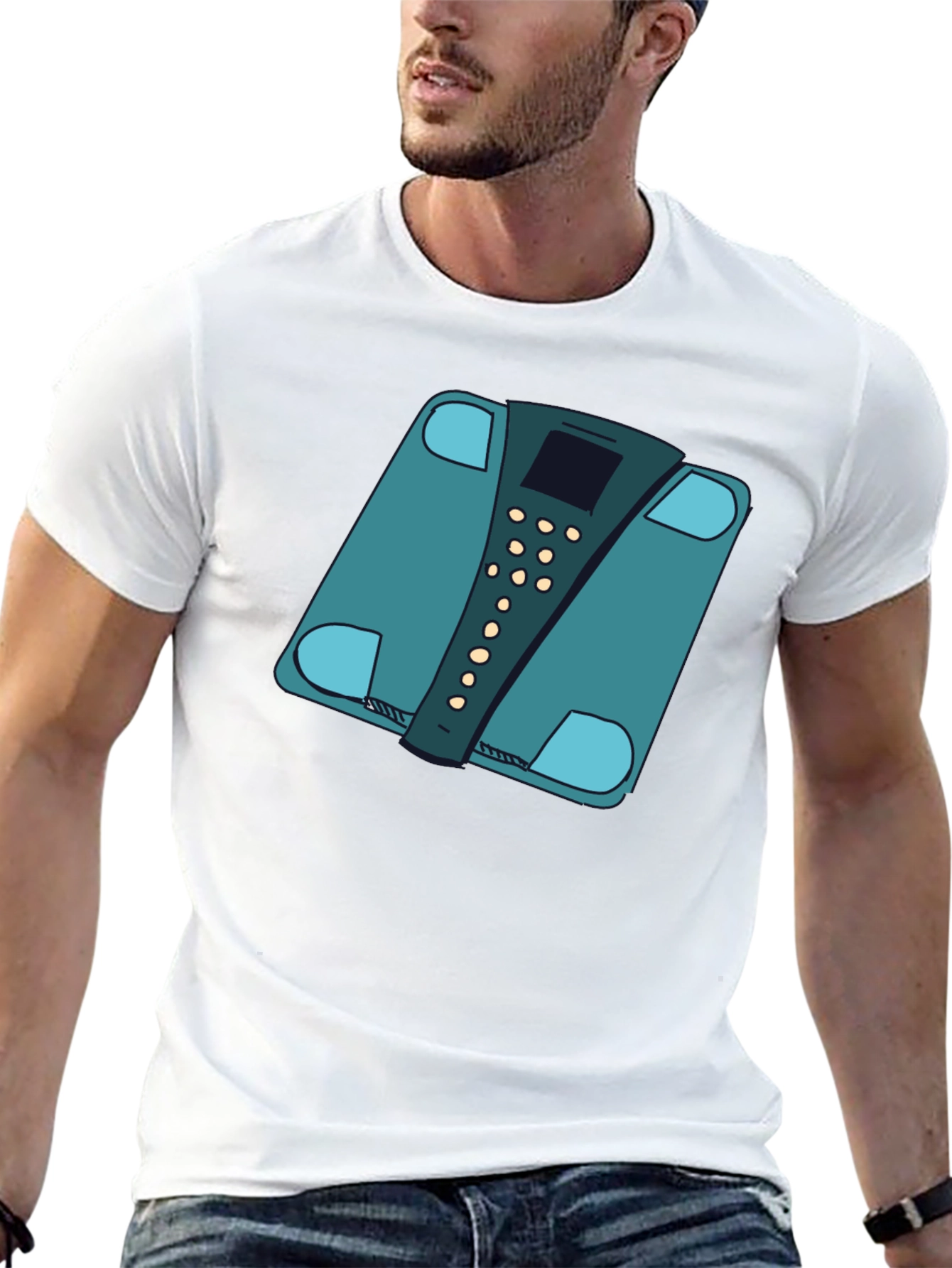 Black Funny Weight Scale Graphic Tee - Black Casual T-Shirt view 13